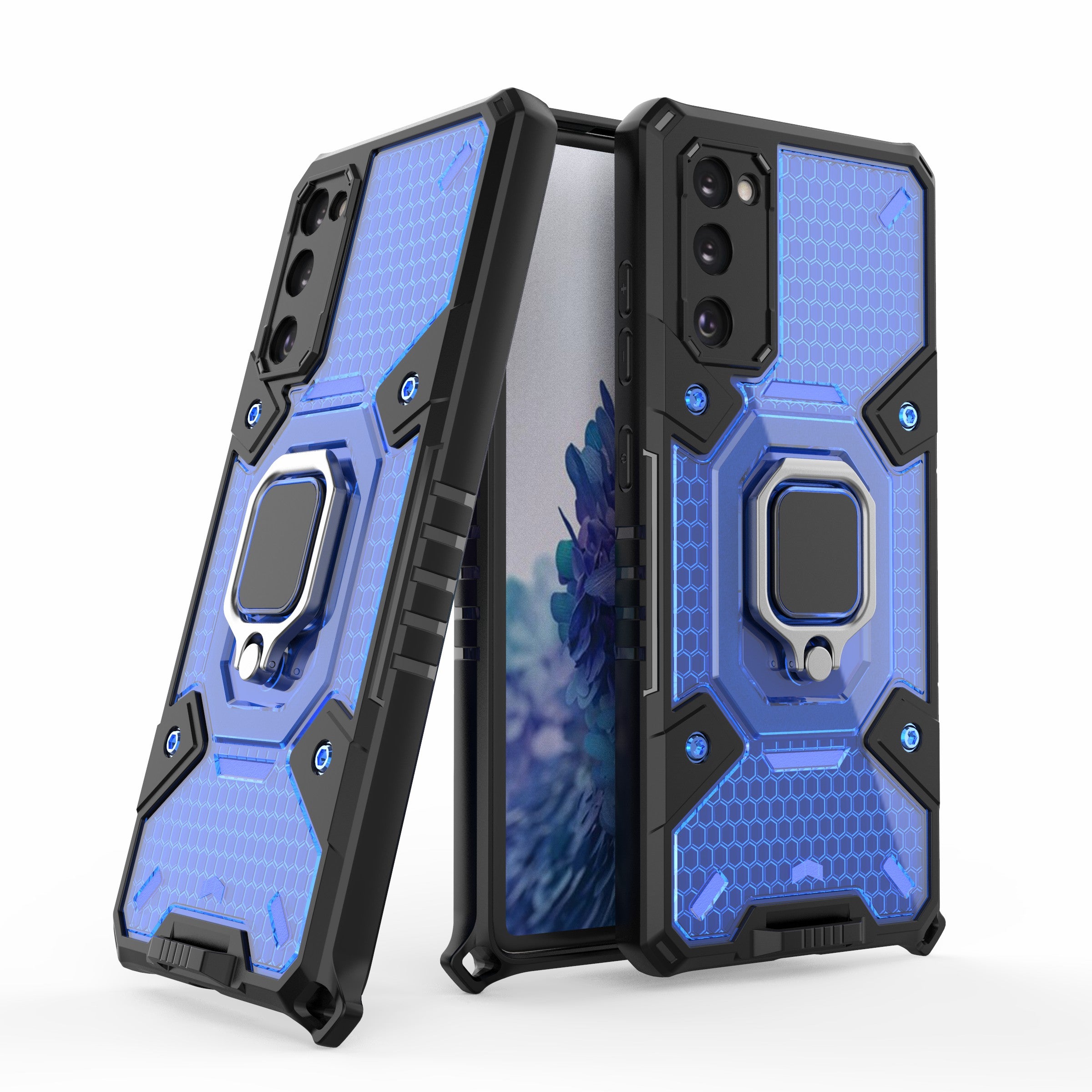 Tough Heavy PC+TPU Hybrid Kickstand Protective Phone Case with Holder Grip Magnetic Metal for Samsung Galaxy S20 FE 2022/S20 FE 4G/S20 FE 5G/S20 Lite - Blue