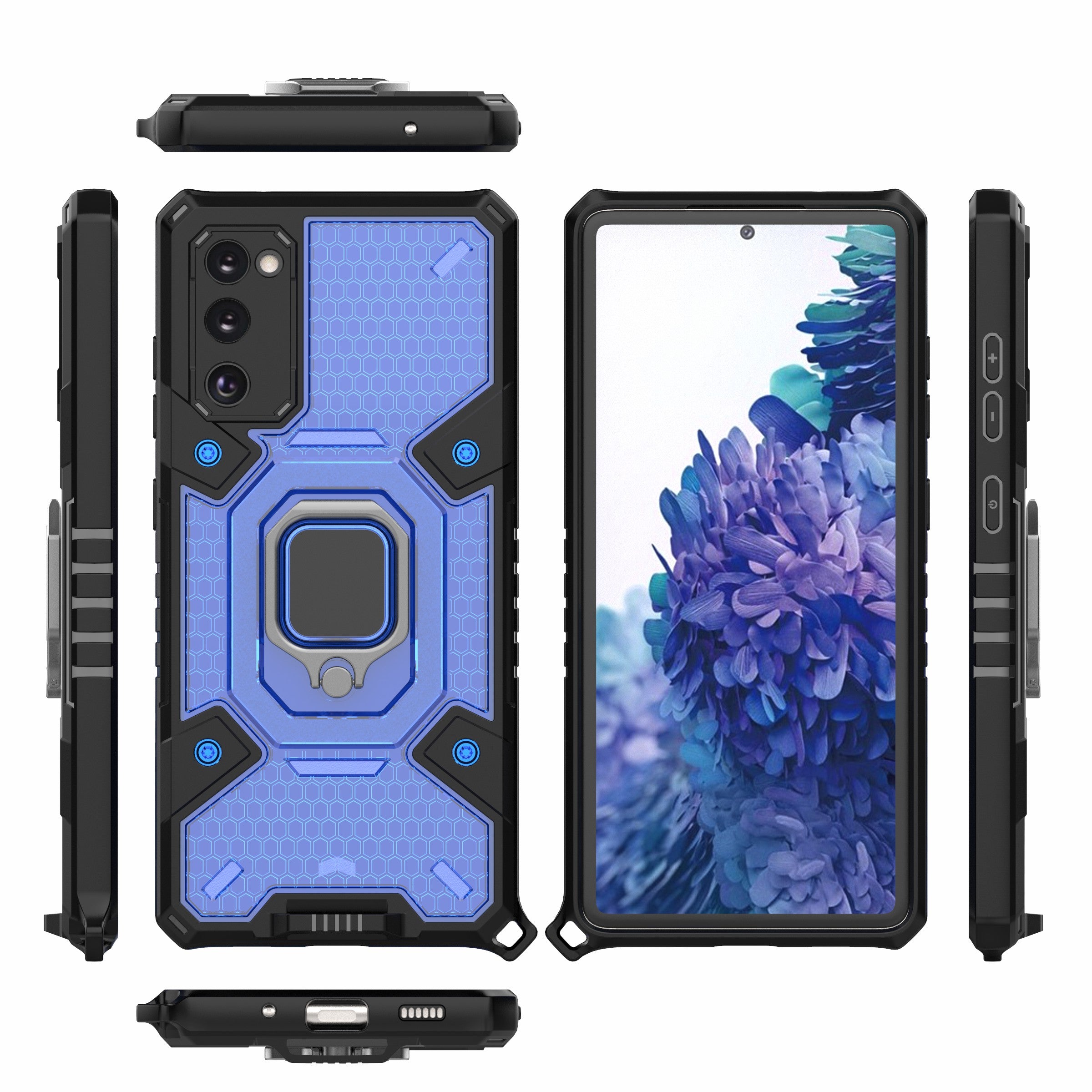 Tough Heavy PC+TPU Hybrid Kickstand Protective Phone Case with Holder Grip Magnetic Metal for Samsung Galaxy S20 FE 2022/S20 FE 4G/S20 FE 5G/S20 Lite - Blue