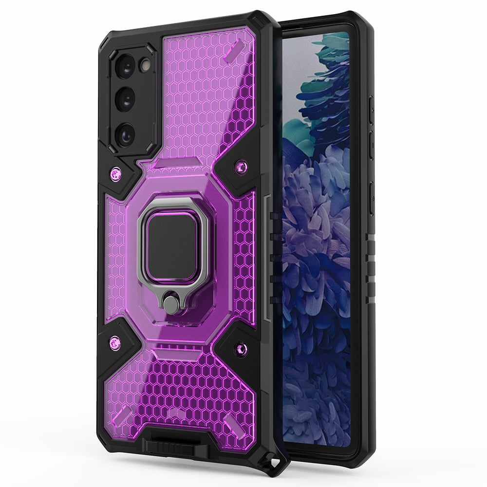 Tough Heavy PC+TPU Hybrid Kickstand Protective Phone Case with Holder Grip Magnetic Metal for Samsung Galaxy S20 FE 2022/S20 FE 4G/S20 FE 5G/S20 Lite - Purple