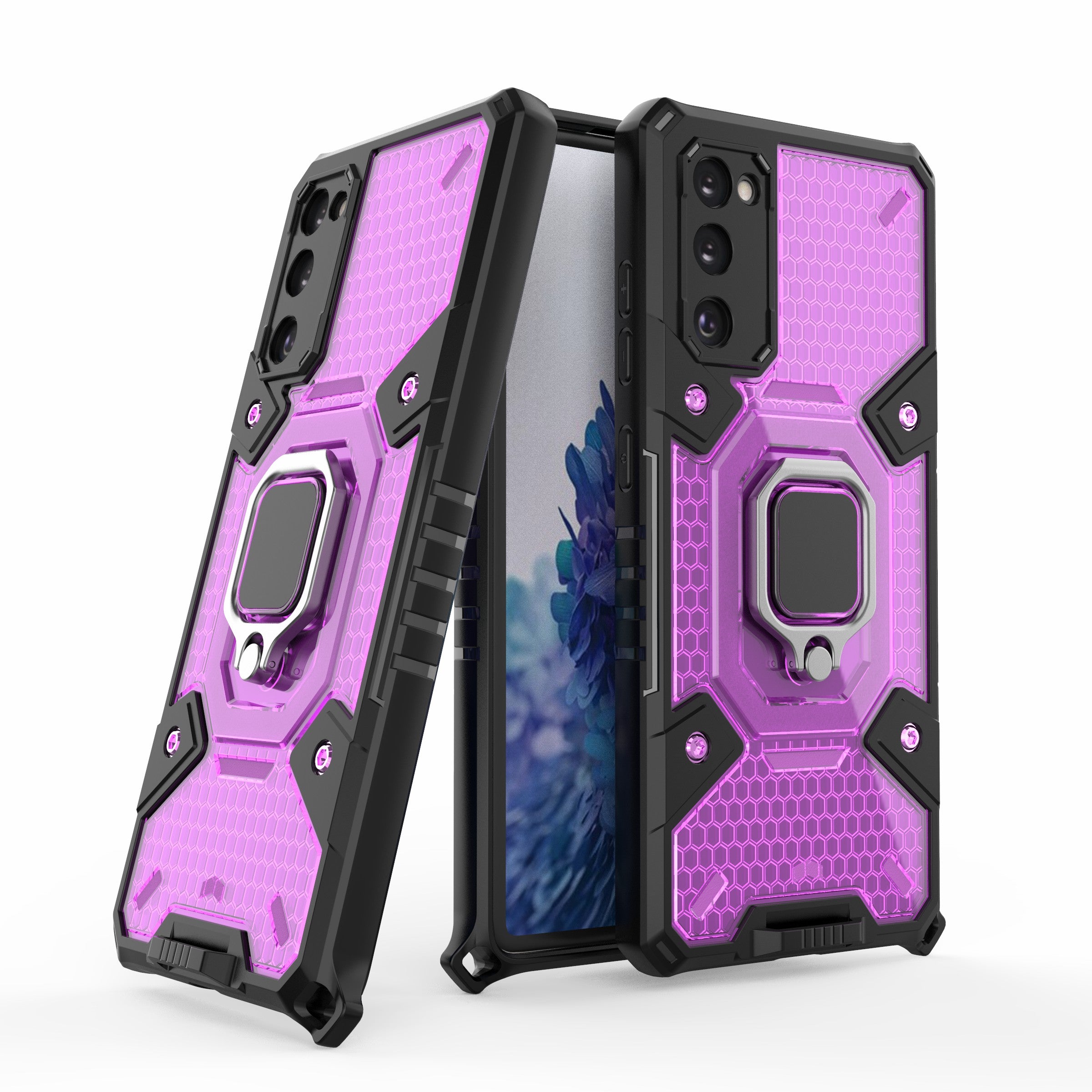 Tough Heavy PC+TPU Hybrid Kickstand Protective Phone Case with Holder Grip Magnetic Metal for Samsung Galaxy S20 FE 2022/S20 FE 4G/S20 FE 5G/S20 Lite - Purple