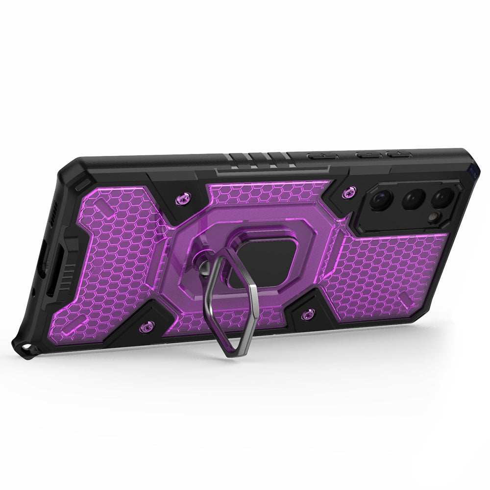 Tough Heavy PC+TPU Hybrid Kickstand Protective Phone Case with Holder Grip Magnetic Metal for Samsung Galaxy S20 FE 2022/S20 FE 4G/S20 FE 5G/S20 Lite - Purple