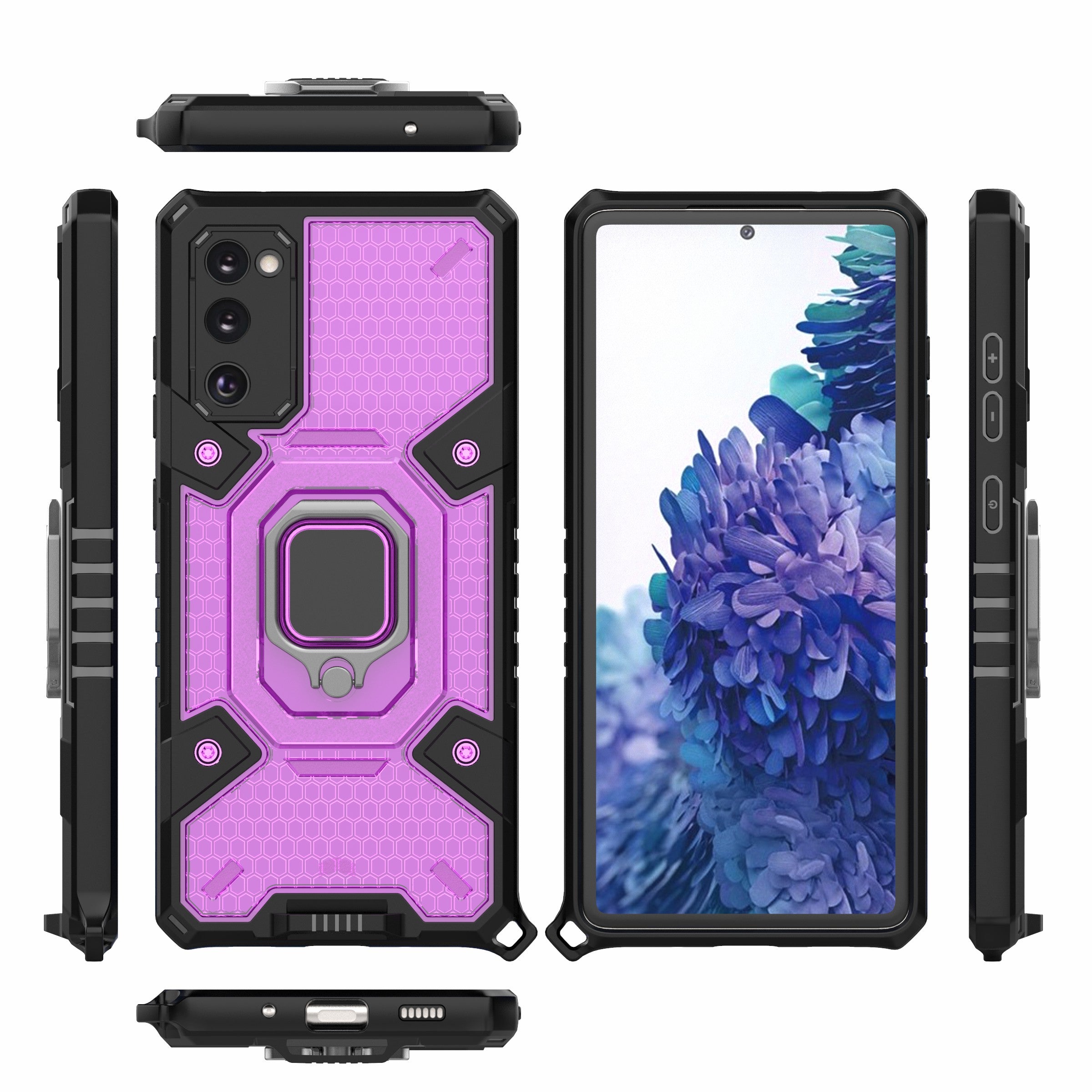 Tough Heavy PC+TPU Hybrid Kickstand Protective Phone Case with Holder Grip Magnetic Metal for Samsung Galaxy S20 FE 2022/S20 FE 4G/S20 FE 5G/S20 Lite - Purple