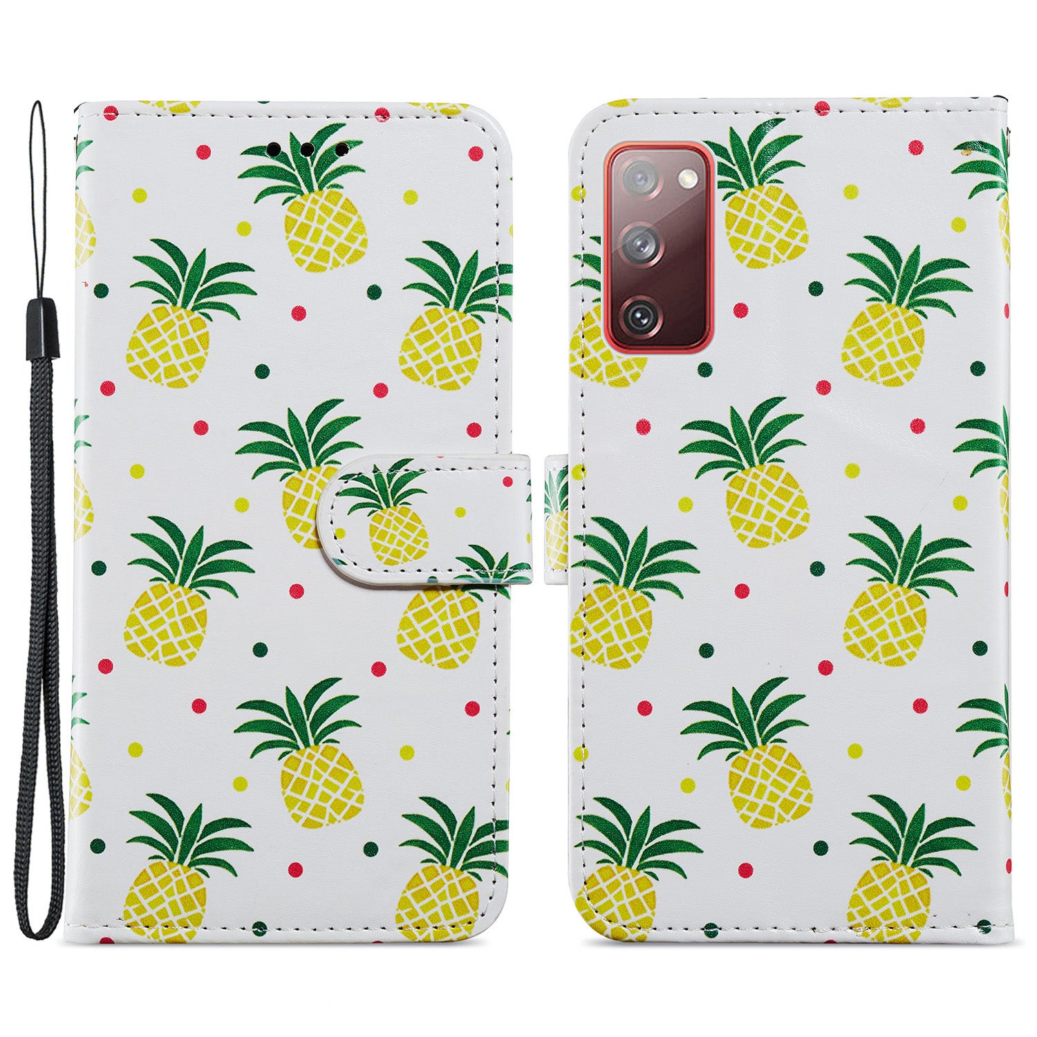 Pattern Printing Design PU Leather Folio Flip Case with Card Holder Slots & Wrist Strap for Samsung Galaxy S20 FE 2022/S20 FE 4G/S20 FE 5G/S20 Lite - Pineapple