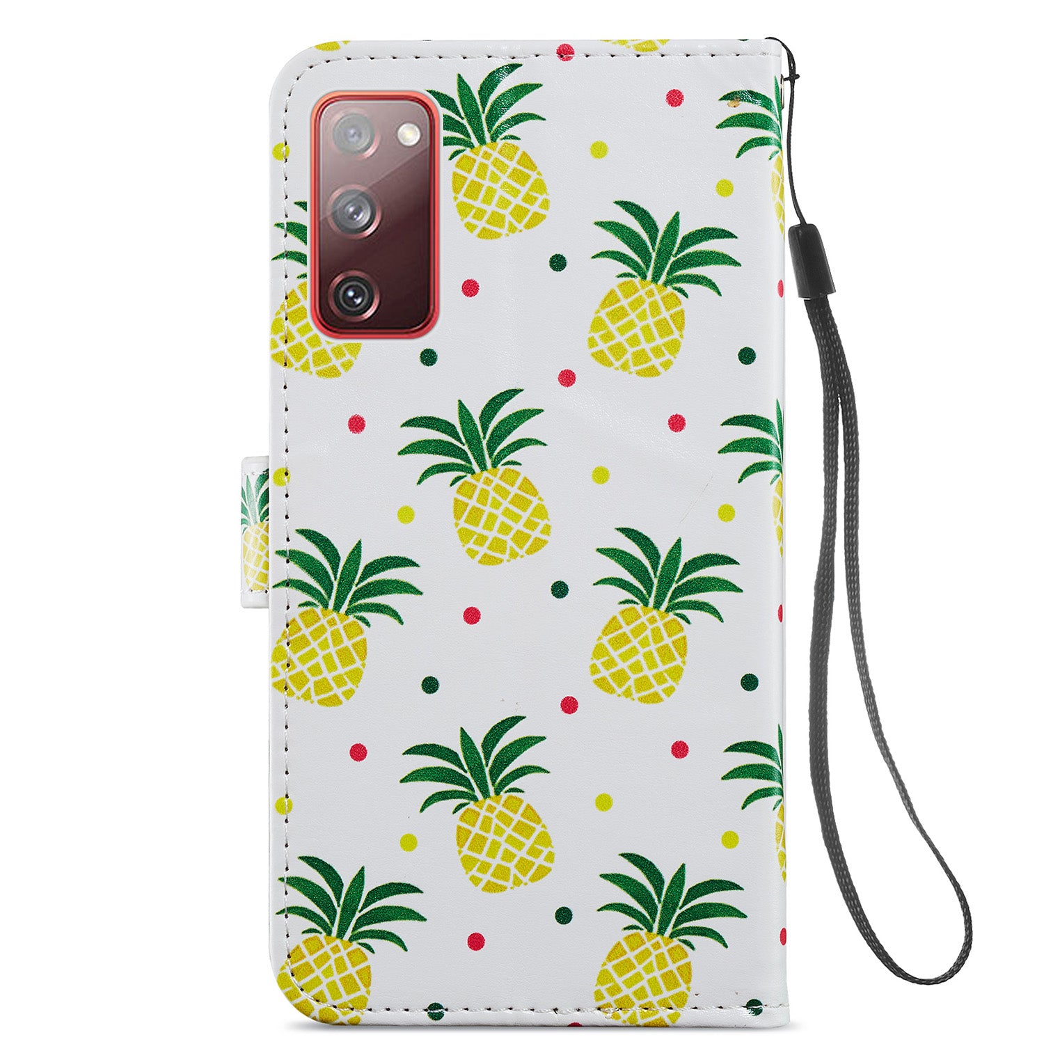 Pattern Printing Design PU Leather Folio Flip Case with Card Holder Slots & Wrist Strap for Samsung Galaxy S20 FE 2022/S20 FE 4G/S20 FE 5G/S20 Lite - Pineapple