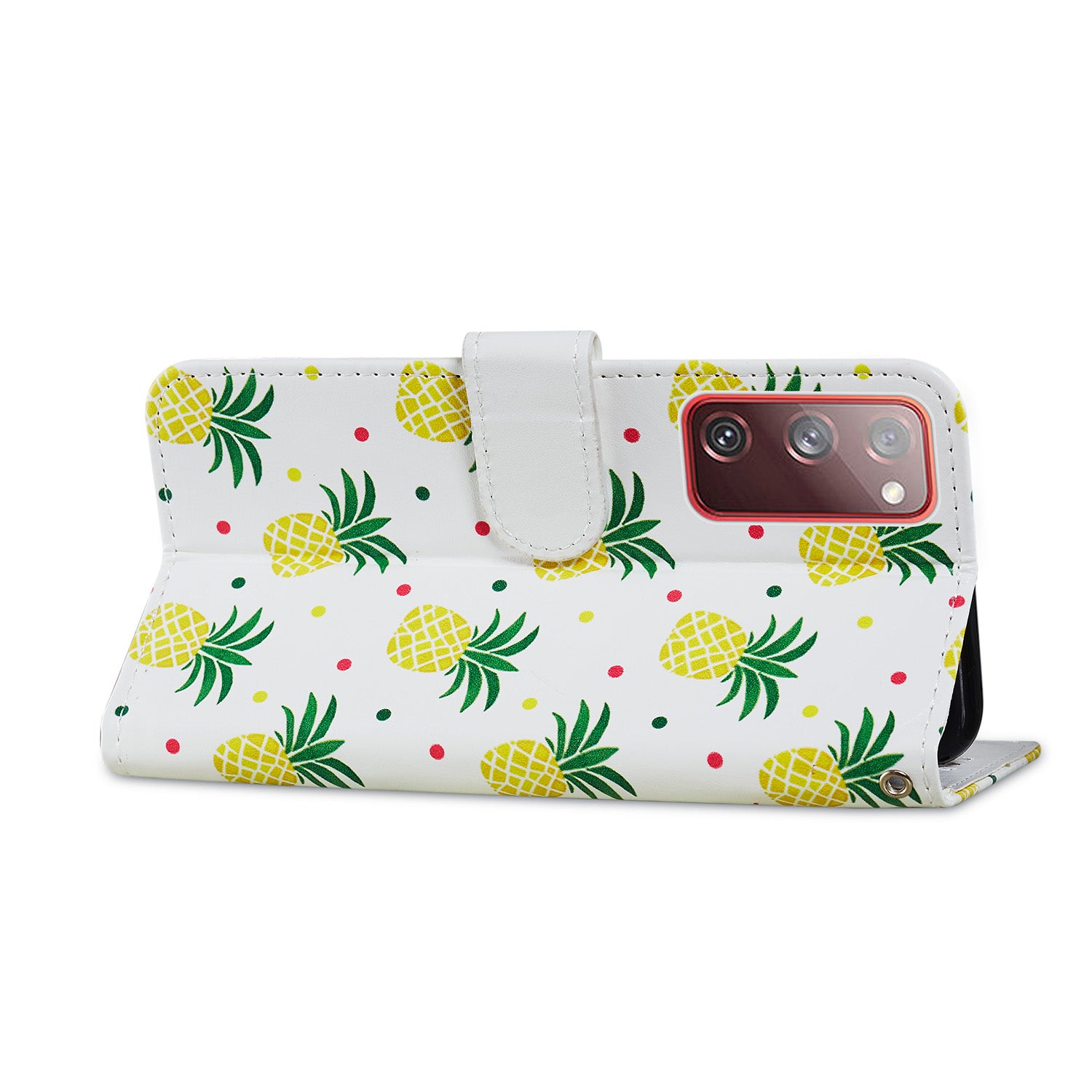 Pattern Printing Design PU Leather Folio Flip Case with Card Holder Slots & Wrist Strap for Samsung Galaxy S20 FE 2022/S20 FE 4G/S20 FE 5G/S20 Lite - Pineapple