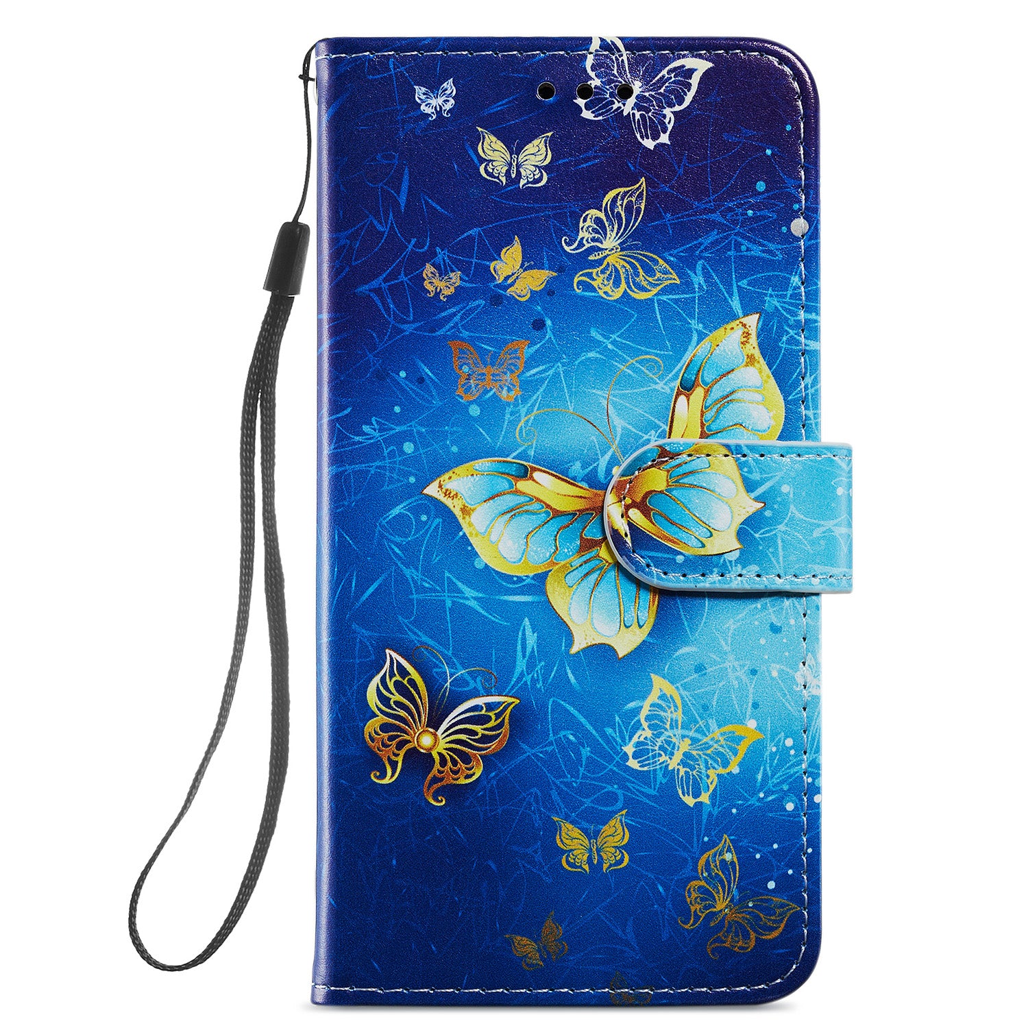 Pattern Printing Design PU Leather Folio Flip Case with Card Holder Slots & Wrist Strap for Samsung Galaxy S20 FE 2022/S20 FE 4G/S20 FE 5G/S20 Lite - Golden Butterfly