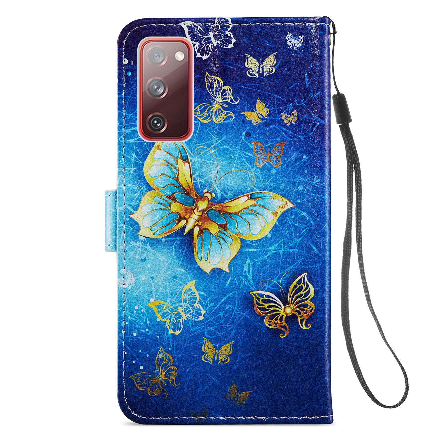 Pattern Printing Design PU Leather Folio Flip Case with Card Holder Slots & Wrist Strap for Samsung Galaxy S20 FE 2022/S20 FE 4G/S20 FE 5G/S20 Lite - Golden Butterfly