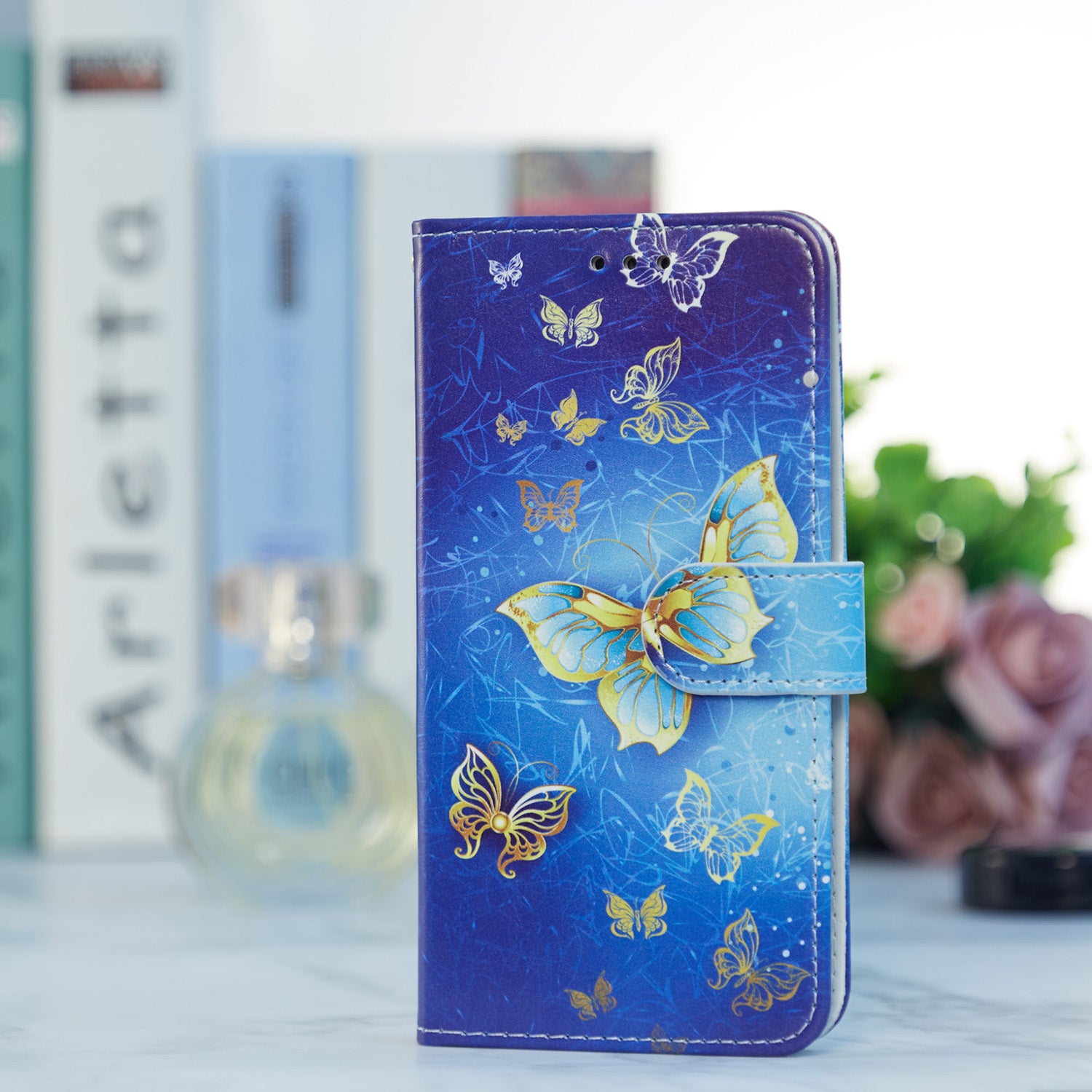 Pattern Printing Design PU Leather Folio Flip Case with Card Holder Slots & Wrist Strap for Samsung Galaxy S20 FE 2022/S20 FE 4G/S20 FE 5G/S20 Lite - Golden Butterfly