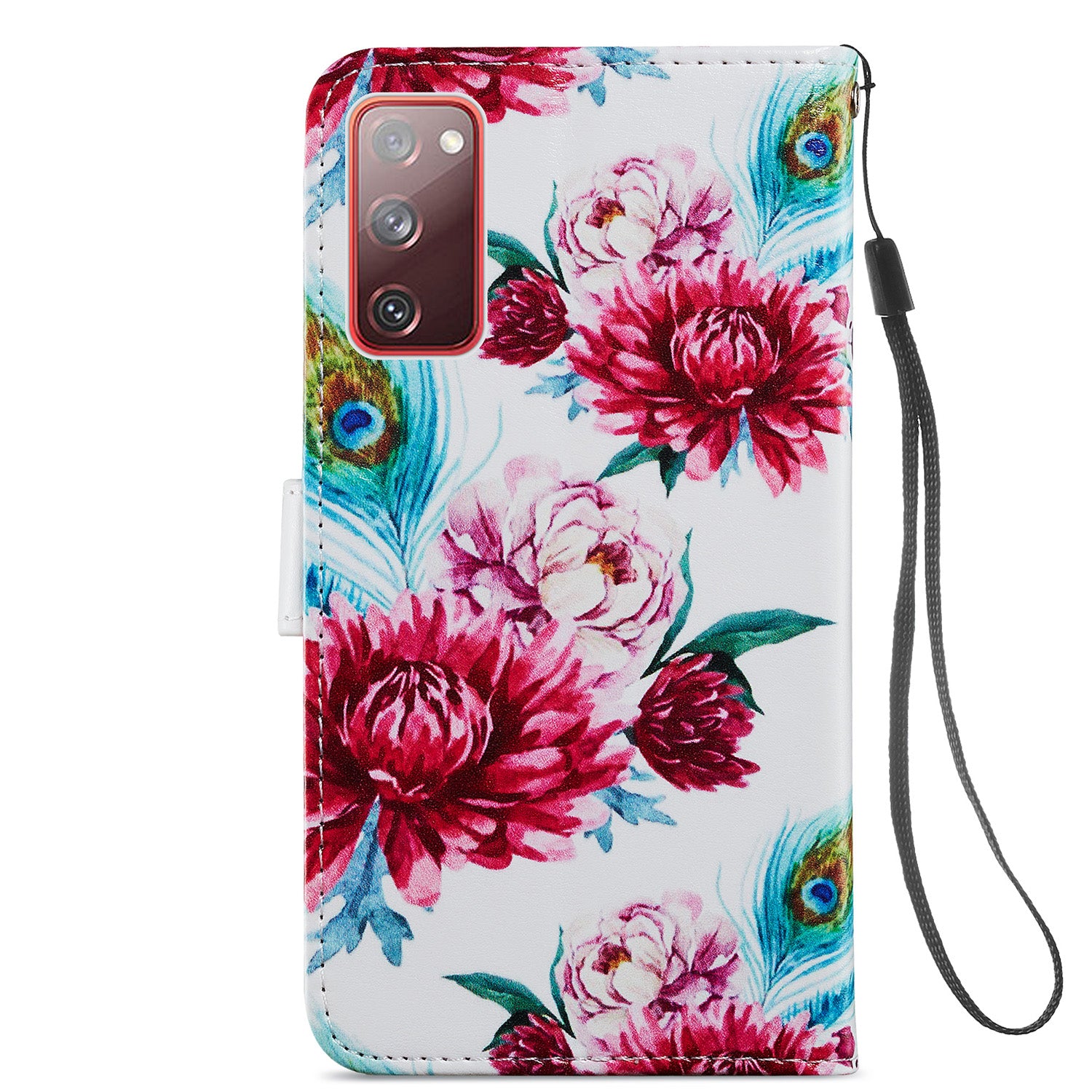 Pattern Printing Design PU Leather Folio Flip Case with Card Holder Slots & Wrist Strap for Samsung Galaxy S20 FE 2022/S20 FE 4G/S20 FE 5G/S20 Lite - Peacock Flower