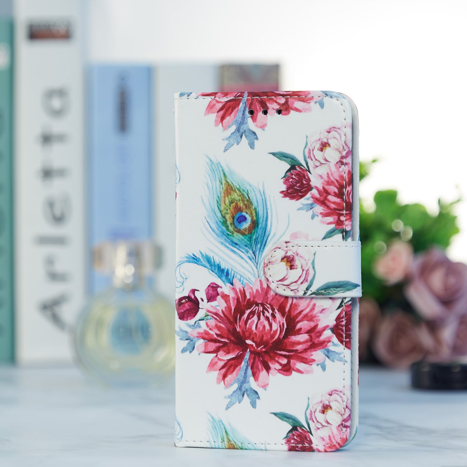 Pattern Printing Design PU Leather Folio Flip Case with Card Holder Slots & Wrist Strap for Samsung Galaxy S20 FE 2022/S20 FE 4G/S20 FE 5G/S20 Lite - Peacock Flower