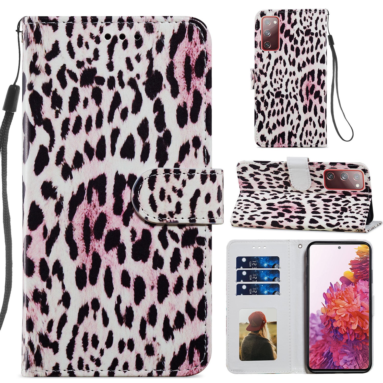 Pattern Printing Design PU Leather Folio Flip Case with Card Holder Slots & Wrist Strap for Samsung Galaxy S20 FE 2022/S20 FE 4G/S20 FE 5G/S20 Lite - Leopard Print