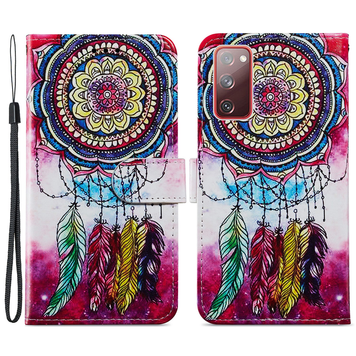 Pattern Printing Design PU Leather Folio Flip Case with Card Holder Slots & Wrist Strap for Samsung Galaxy S20 FE 2022/S20 FE 4G/S20 FE 5G/S20 Lite - Dream Catcher