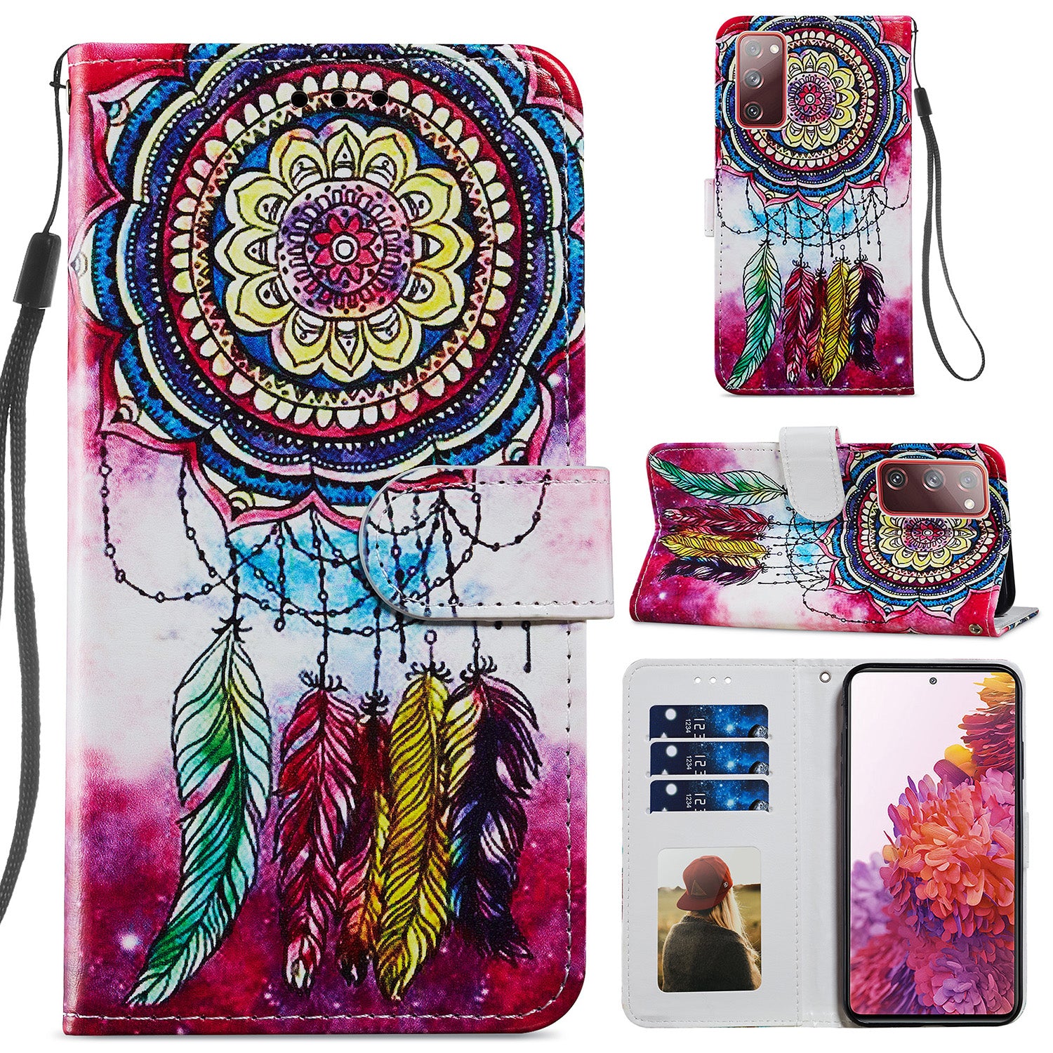 Pattern Printing Design PU Leather Folio Flip Case with Card Holder Slots & Wrist Strap for Samsung Galaxy S20 FE 2022/S20 FE 4G/S20 FE 5G/S20 Lite - Dream Catcher