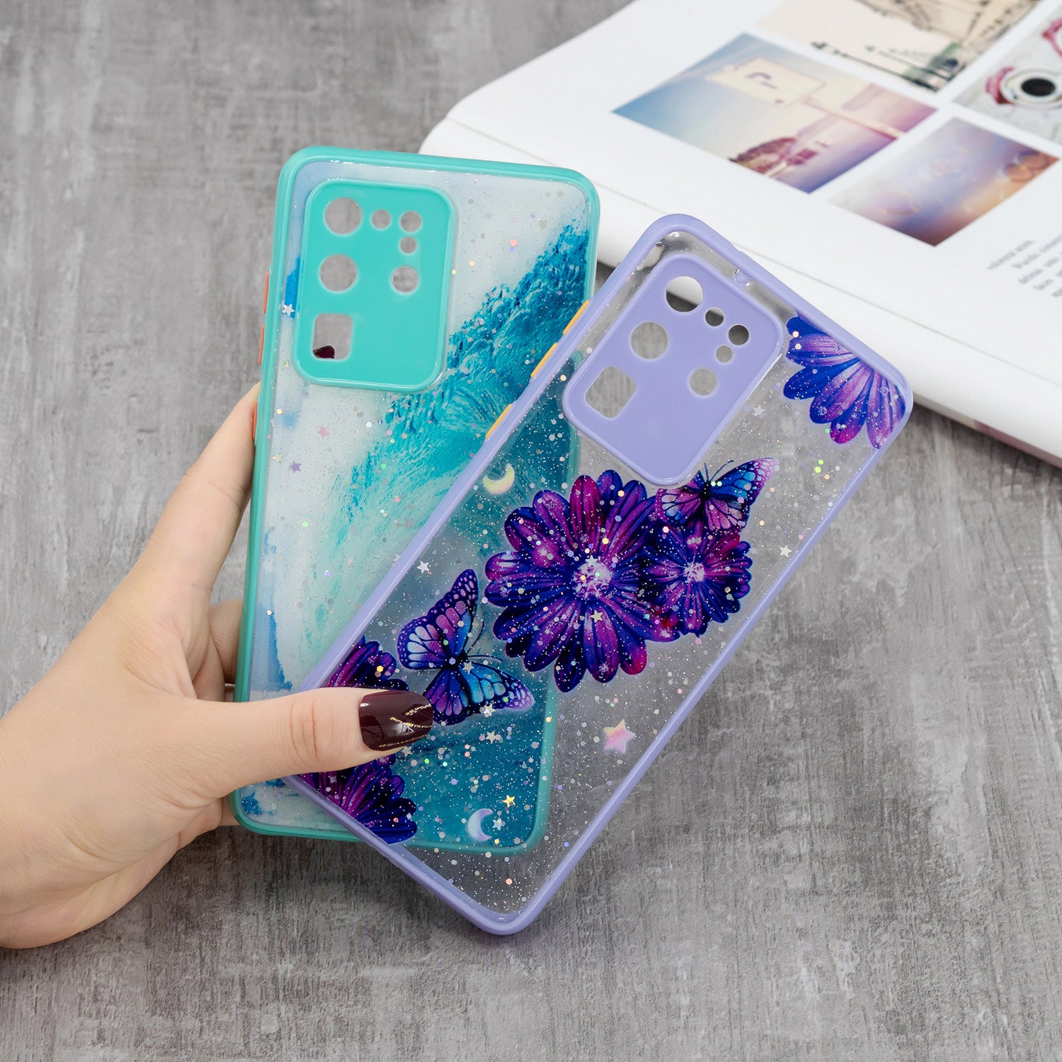 Ultra Clear Pattern Printing Precise Cut-out Soft TPU Bumper + Acrylic Back Protective Phone Case for Samsung Galaxy S20 Ultra - Love Heart