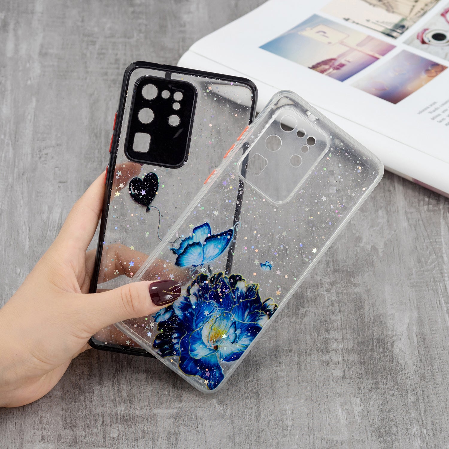 Ultra Clear Pattern Printing Precise Cut-out Soft TPU Bumper + Acrylic Back Protective Phone Case for Samsung Galaxy S20 Ultra - Love Heart