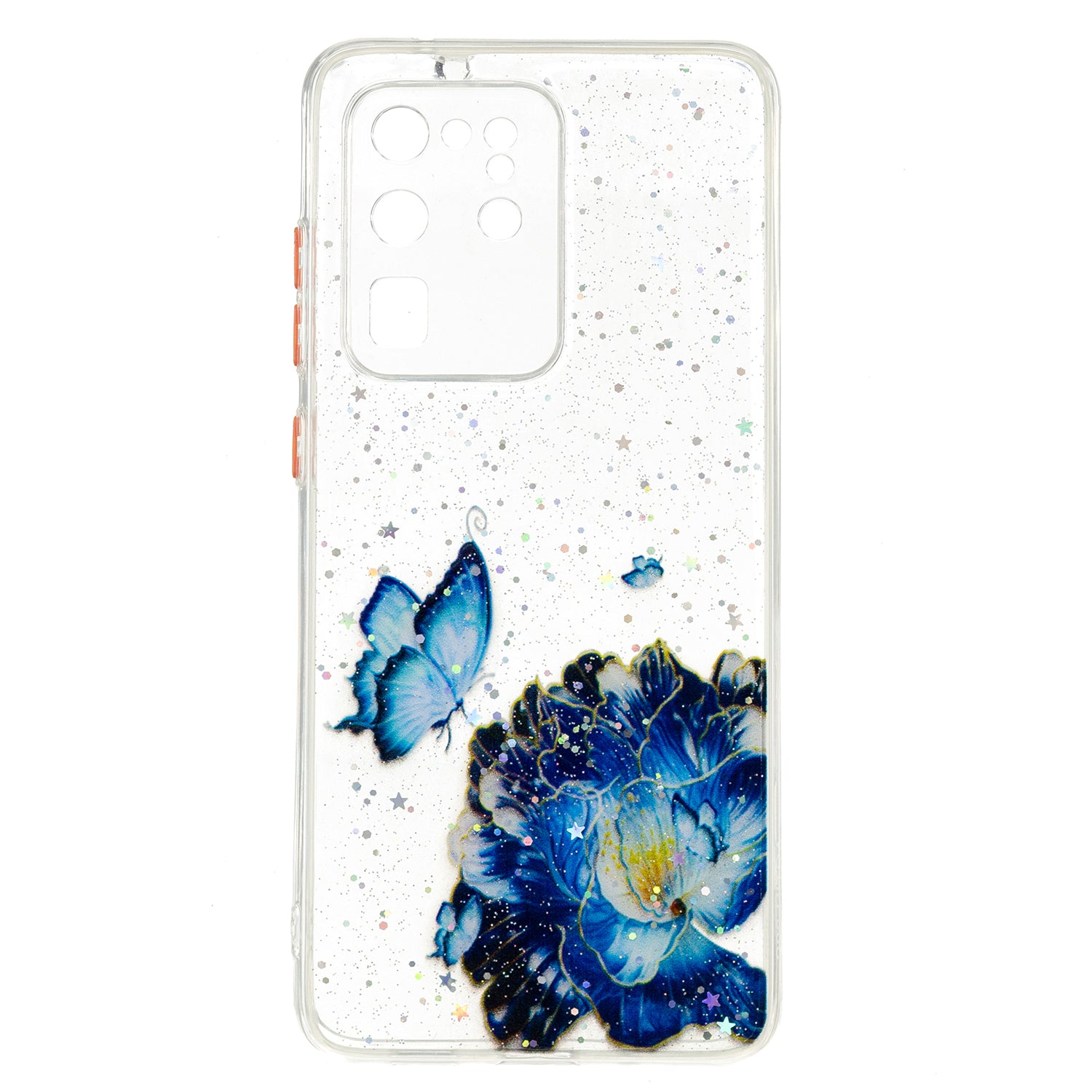 Ultra Clear Pattern Printing Precise Cut-out Soft TPU Bumper + Acrylic Back Protective Phone Case for Samsung Galaxy S20 Ultra - Blue Butterfly