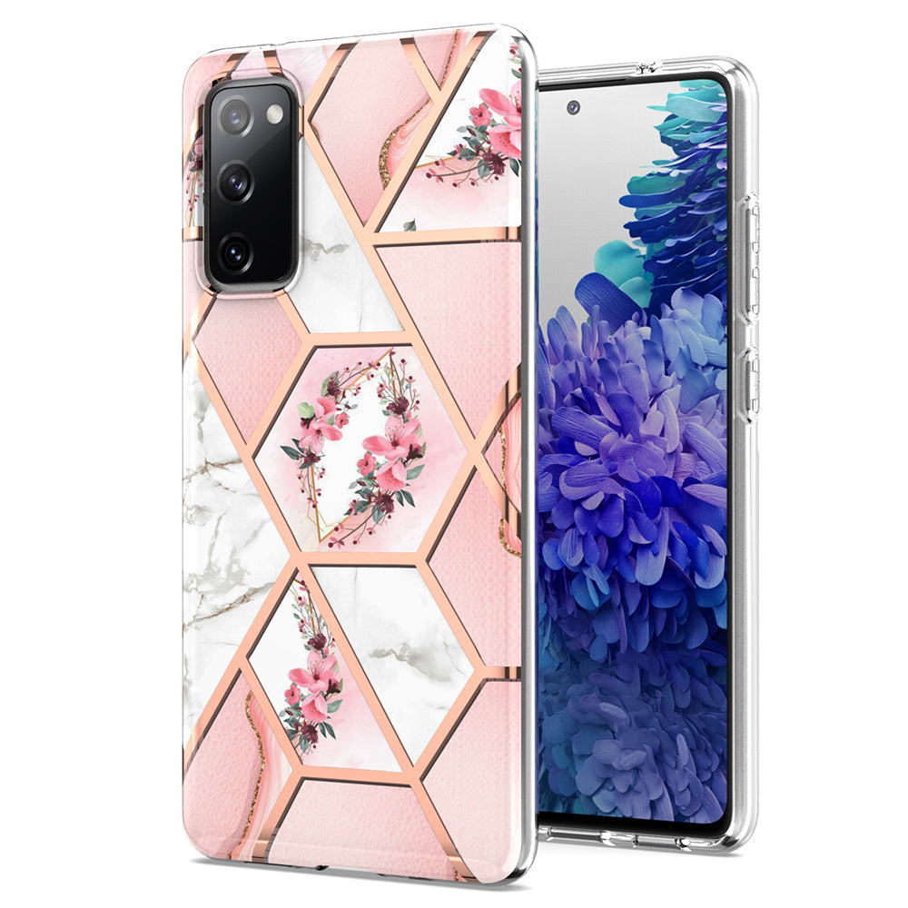 2.0mm IMD IML Flower Pattern Shell Electroplating Marble Phone Case for Samsung Galaxy S20 FE 2022/S20 FE 4G/S20 FE 5G/S20 Lite - Pink Marble/Flower