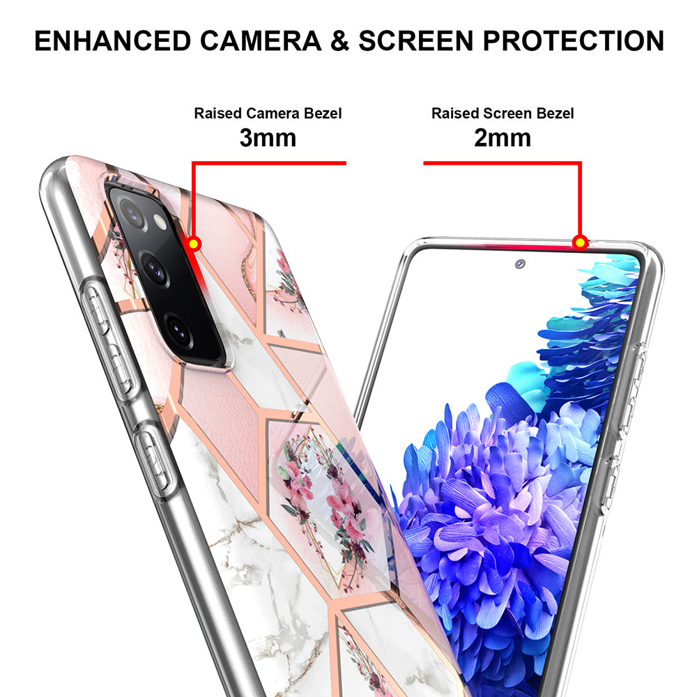 2.0mm IMD IML Flower Pattern Shell Electroplating Marble Phone Case for Samsung Galaxy S20 FE 2022/S20 FE 4G/S20 FE 5G/S20 Lite - Pink Marble/Flower