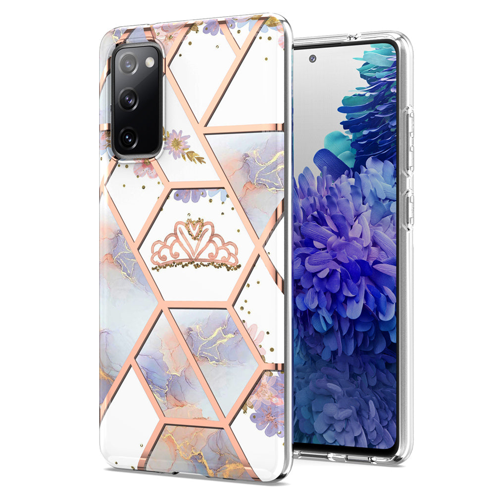 2.0mm IMD IML Flower Pattern Shell Electroplating Marble Phone Case for Samsung Galaxy S20 FE 2022/S20 FE 4G/S20 FE 5G/S20 Lite - Marble/Crown