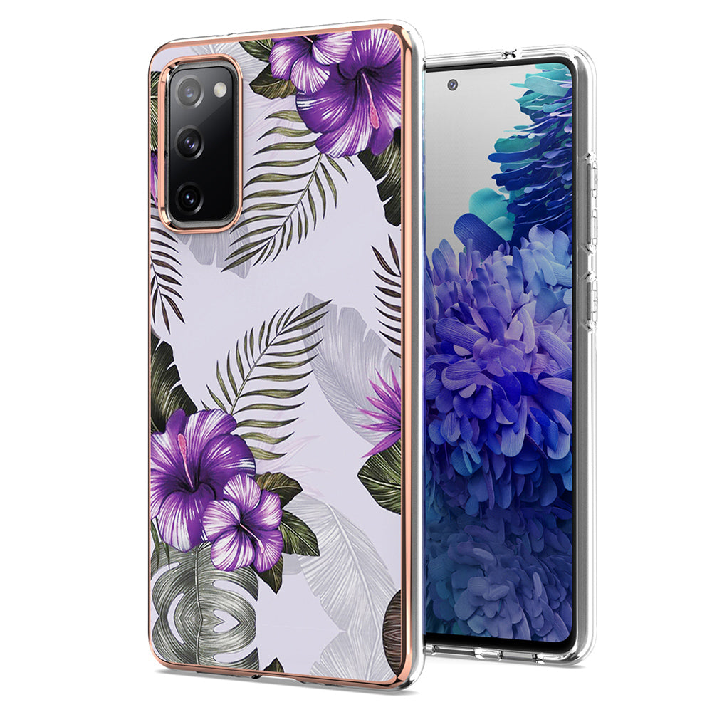 A Series Soft Electroplating TPU Bumper Frame Shockproof Back Cover for Samsung Galaxy S20 FE 2022/S20 FE 4G/S20 FE 5G/S20 Lite - Purple Flower