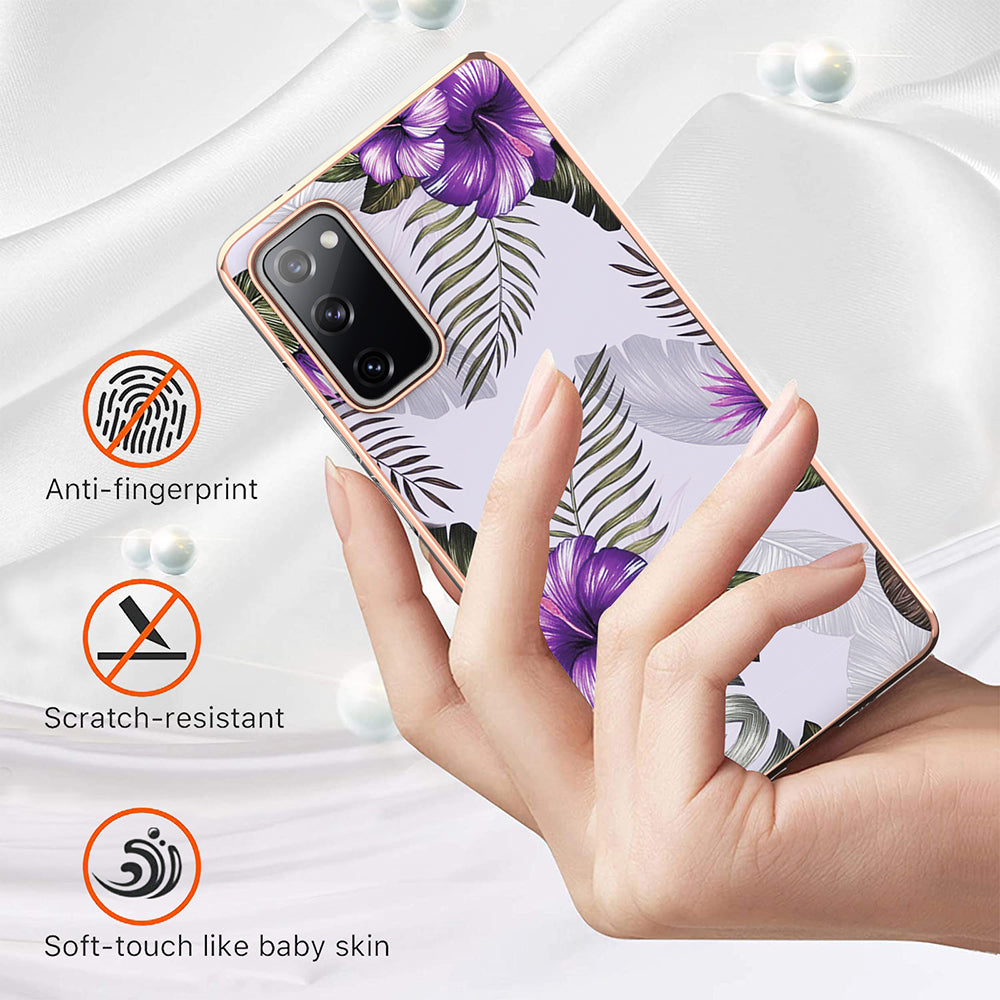 A Series Soft Electroplating TPU Bumper Frame Shockproof Back Cover for Samsung Galaxy S20 FE 2022/S20 FE 4G/S20 FE 5G/S20 Lite - Purple Flower