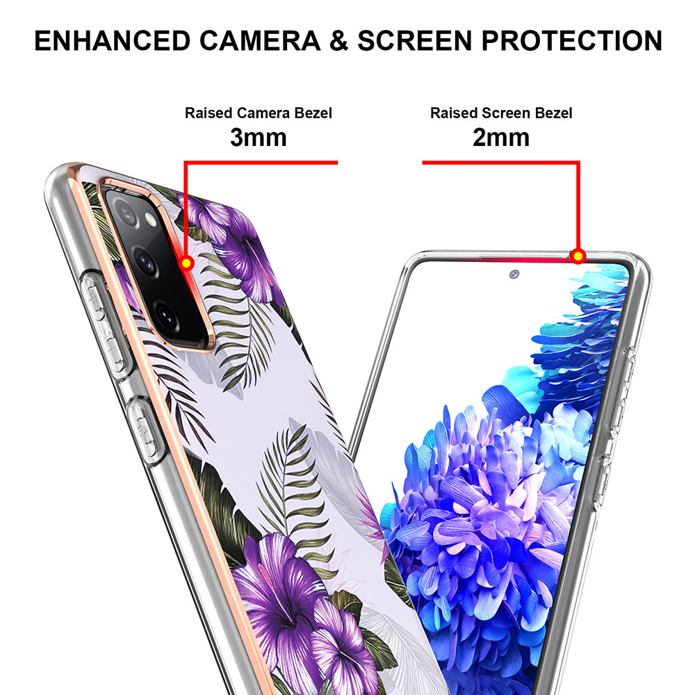 A Series Soft Electroplating TPU Bumper Frame Shockproof Back Cover for Samsung Galaxy S20 FE 2022/S20 FE 4G/S20 FE 5G/S20 Lite - Purple Flower