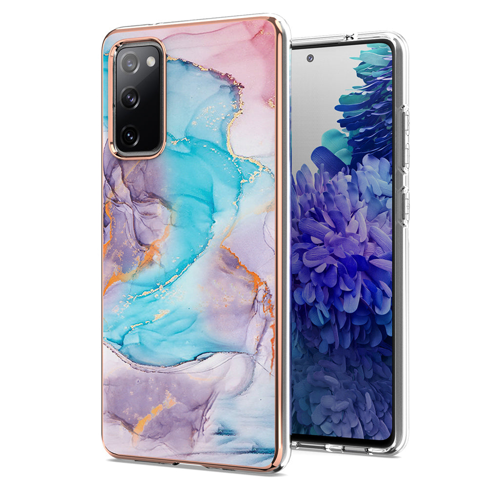 A Series Soft Electroplating TPU Bumper Frame Shockproof Back Cover for Samsung Galaxy S20 FE 2022/S20 FE 4G/S20 FE 5G/S20 Lite - Milky Way Marble Blue