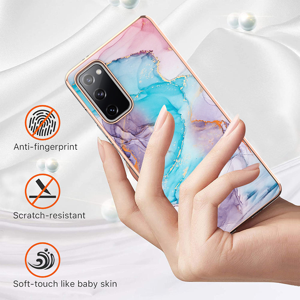 A Series Soft Electroplating TPU Bumper Frame Shockproof Back Cover for Samsung Galaxy S20 FE 2022/S20 FE 4G/S20 FE 5G/S20 Lite - Milky Way Marble Blue