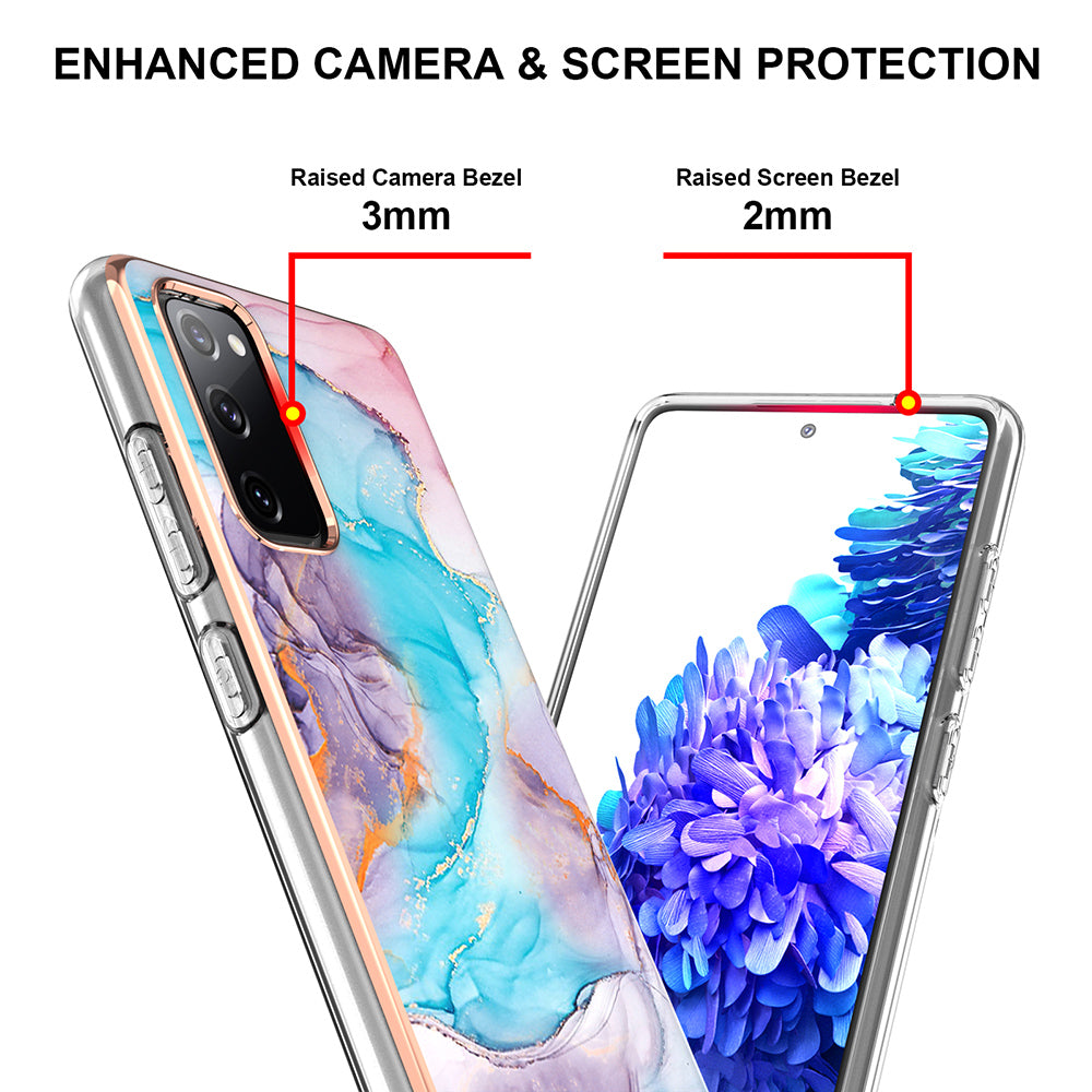 A Series Soft Electroplating TPU Bumper Frame Shockproof Back Cover for Samsung Galaxy S20 FE 2022/S20 FE 4G/S20 FE 5G/S20 Lite - Milky Way Marble Blue