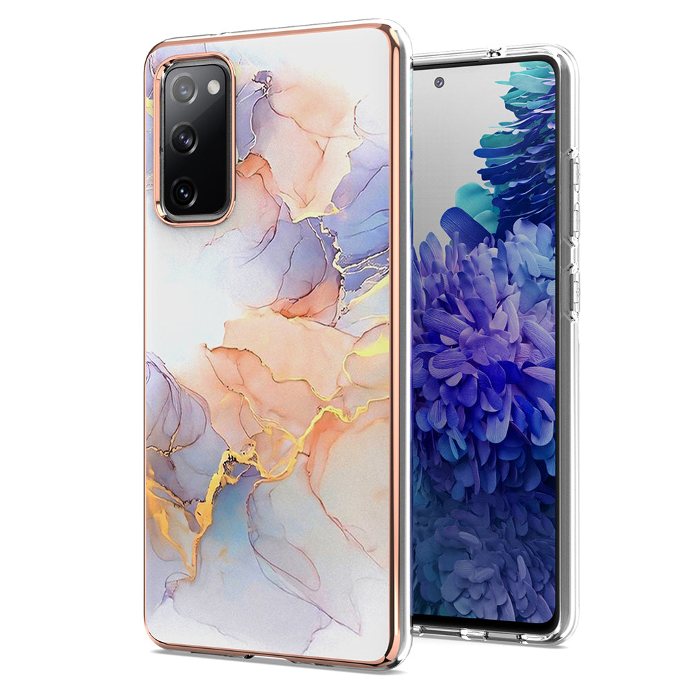 A Series Soft Electroplating TPU Bumper Frame Shockproof Back Cover for Samsung Galaxy S20 FE 2022/S20 FE 4G/S20 FE 5G/S20 Lite - Milky Way Marble White