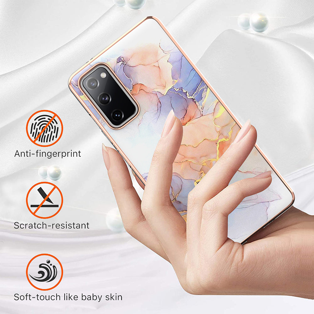 A Series Soft Electroplating TPU Bumper Frame Shockproof Back Cover for Samsung Galaxy S20 FE 2022/S20 FE 4G/S20 FE 5G/S20 Lite - Milky Way Marble White