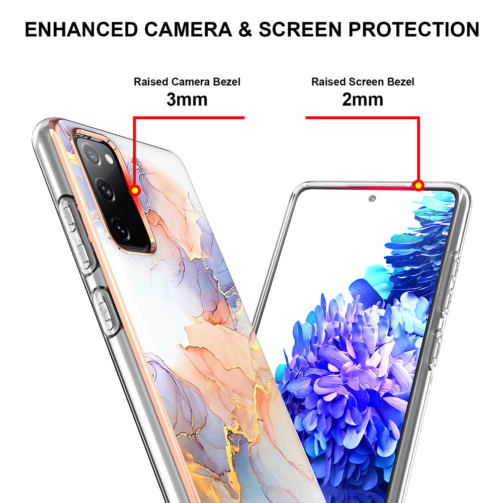 A Series Soft Electroplating TPU Bumper Frame Shockproof Back Cover for Samsung Galaxy S20 FE 2022/S20 FE 4G/S20 FE 5G/S20 Lite - Milky Way Marble White