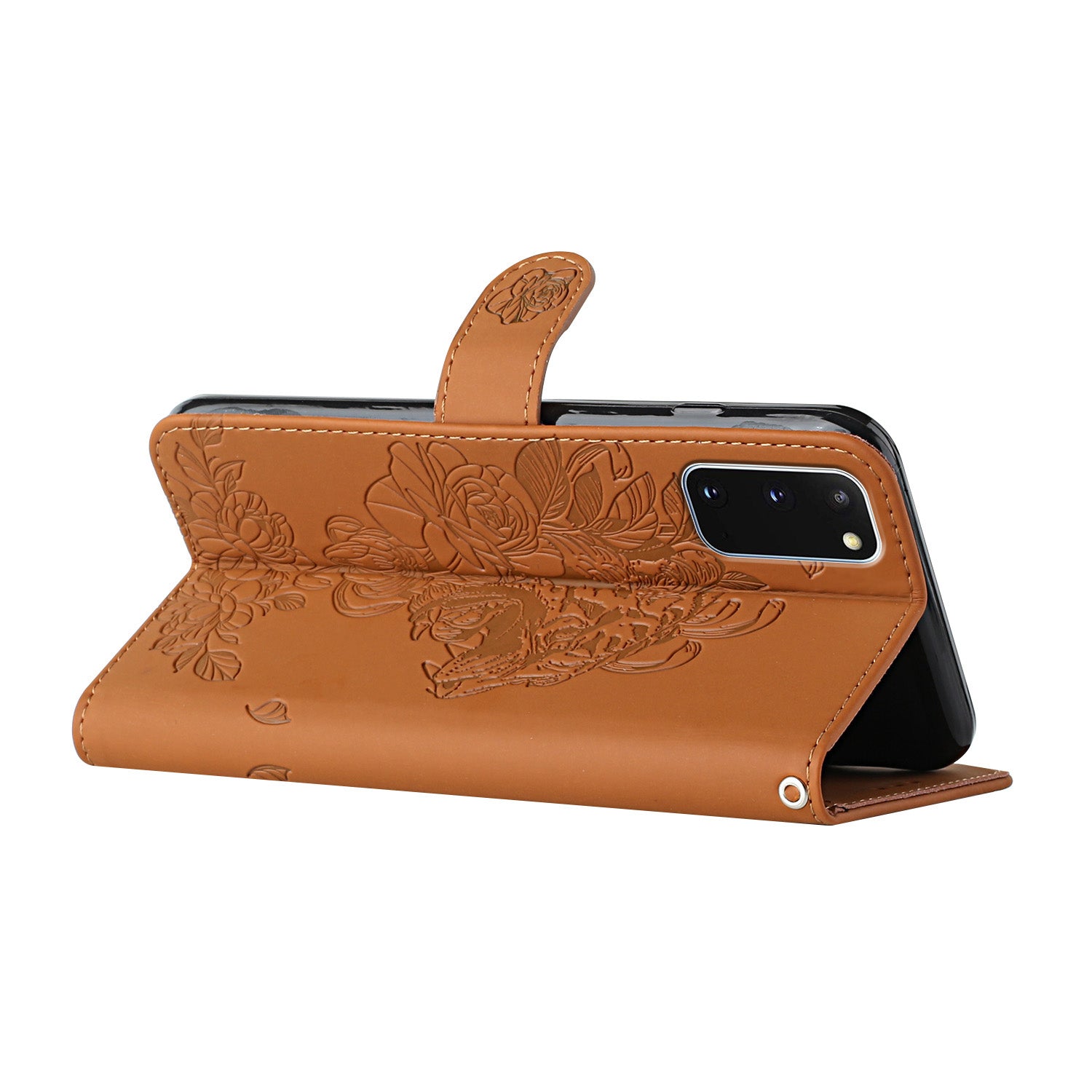 Tiger Head Pattern Imprinting Leather Wallet Stand Case for Samsung Galaxy S20 4G/S20 5G - Brown