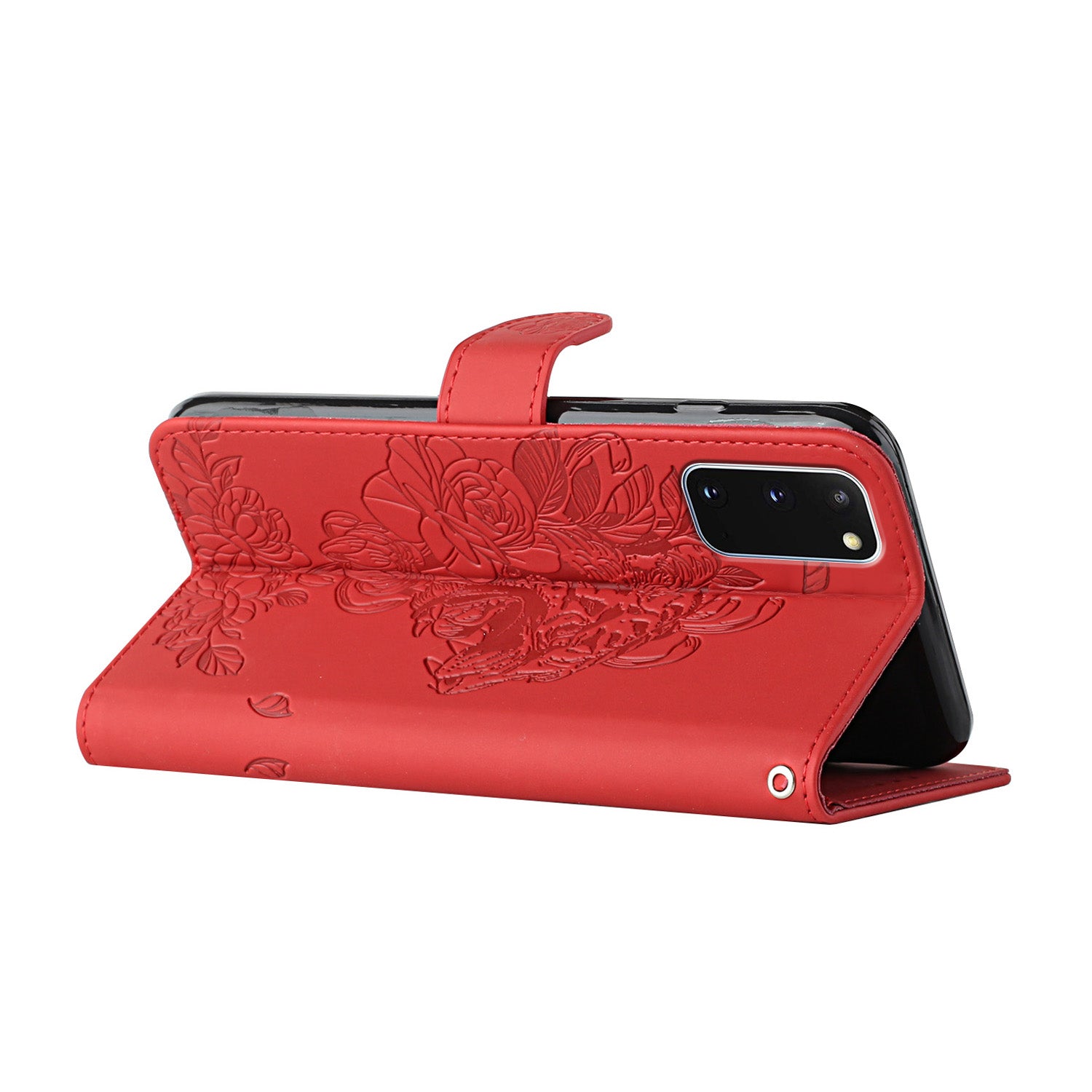 Tiger Head Pattern Imprinting Leather Wallet Stand Case for Samsung Galaxy S20 4G/S20 5G - Red