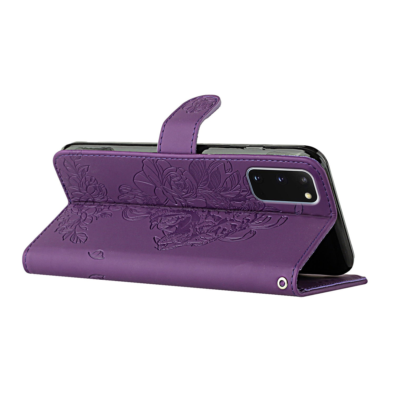 Tiger Head Pattern Imprinting Leather Wallet Stand Case for Samsung Galaxy S20 4G/S20 5G - Purple