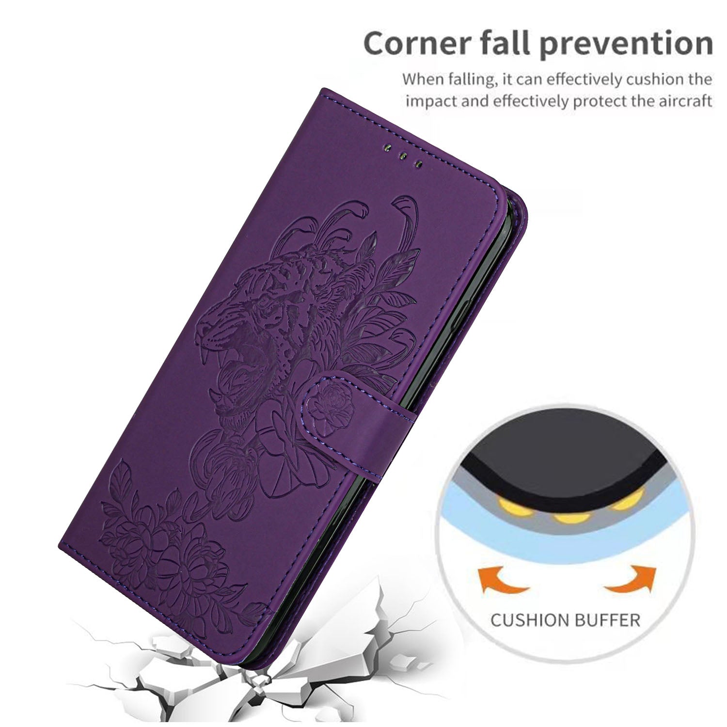 Tiger Head Pattern Imprinting Leather Wallet Stand Case for Samsung Galaxy S20 4G/S20 5G - Purple