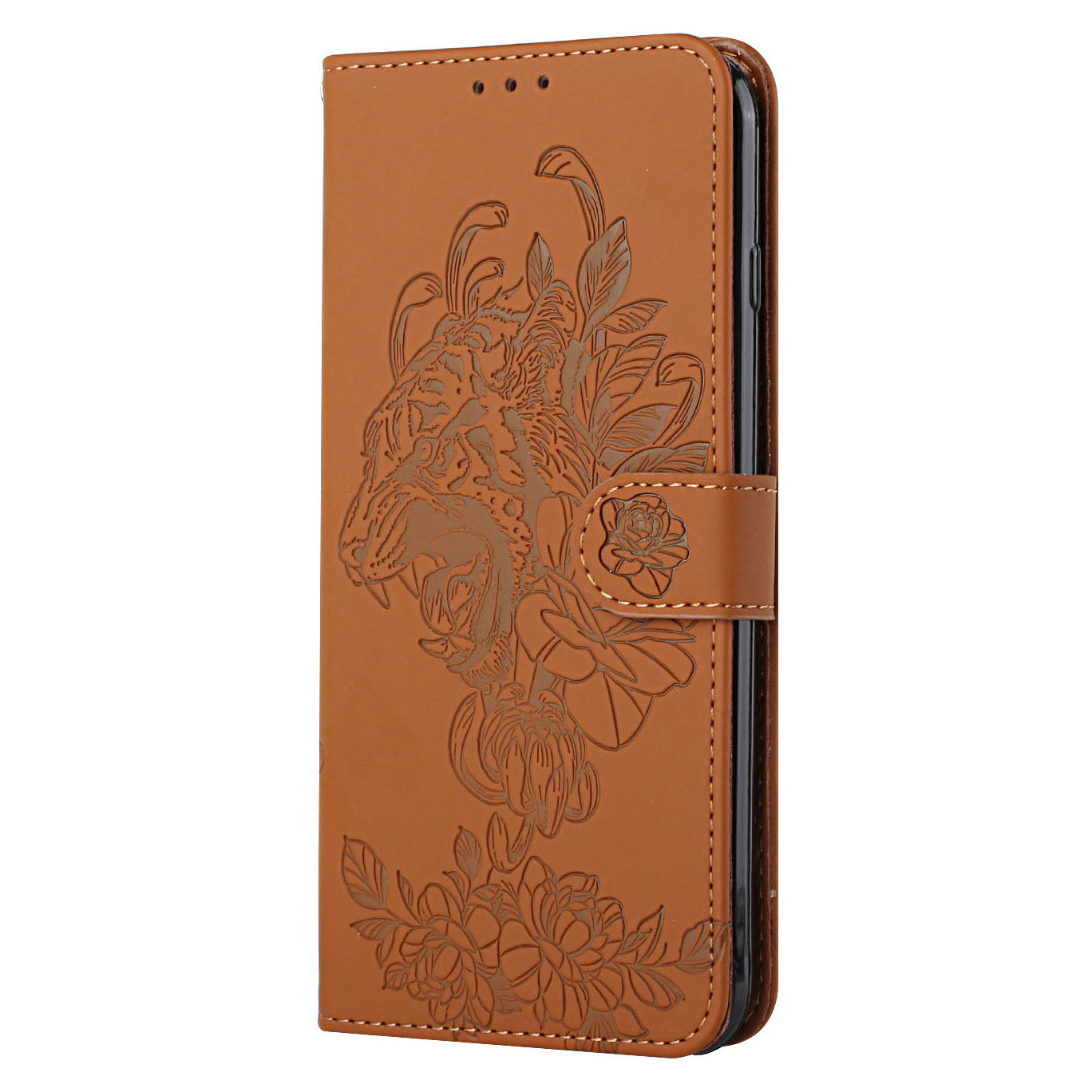 Leather Wallet Stand Case with Tiger Head Pattern Imprinting for Samsung Galaxy S20 Plus 4G/5G - Brown