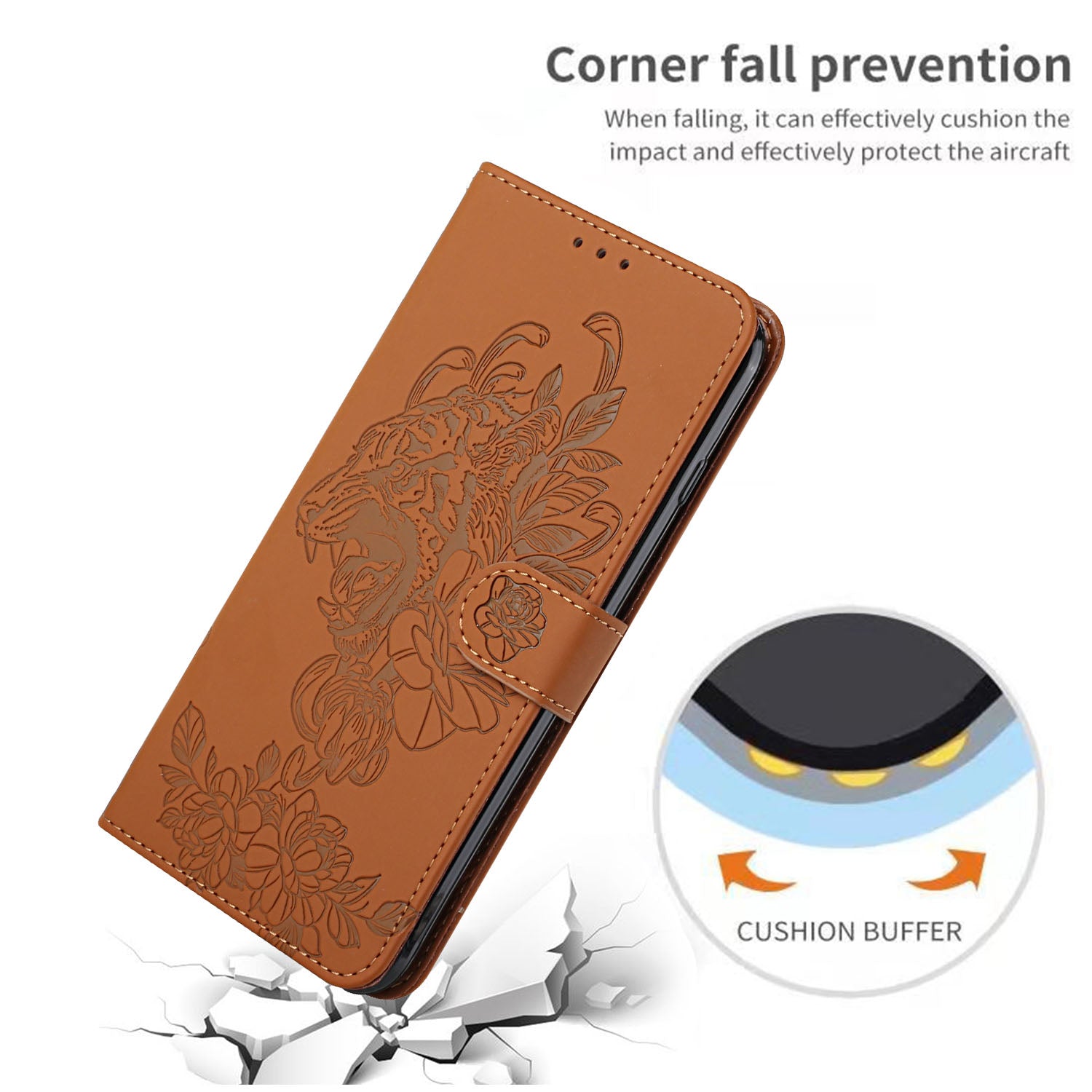 Leather Wallet Stand Case with Tiger Head Pattern Imprinting for Samsung Galaxy S20 Plus 4G/5G - Brown