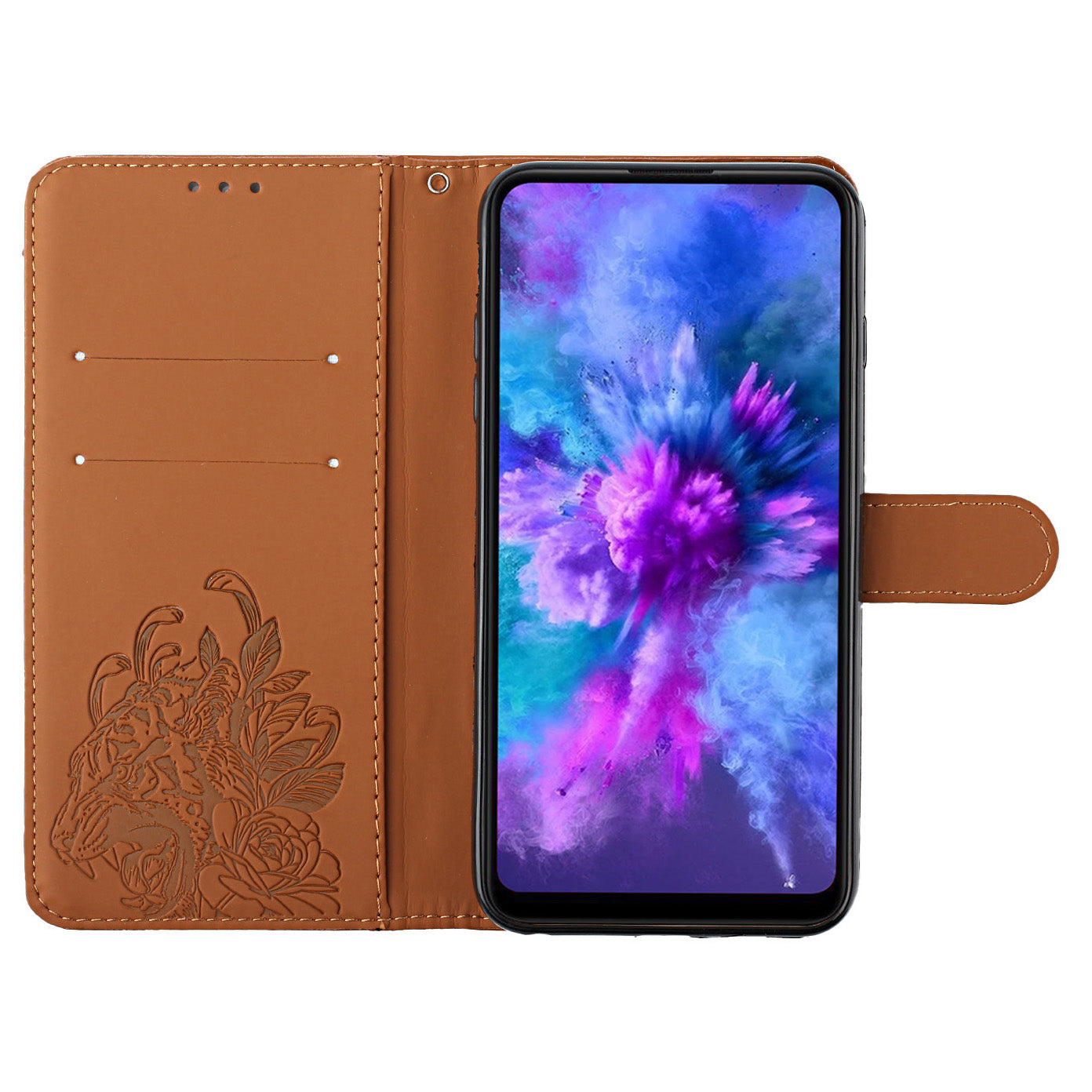 Leather Wallet Stand Case with Tiger Head Pattern Imprinting for Samsung Galaxy S20 Plus 4G/5G - Brown