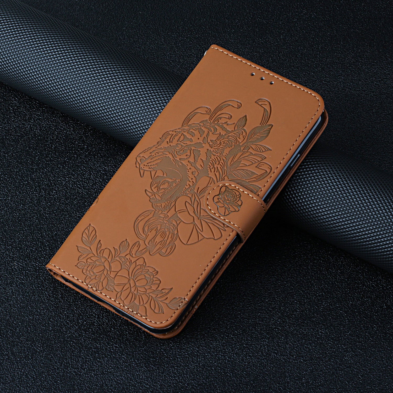 Leather Wallet Stand Case with Tiger Head Pattern Imprinting for Samsung Galaxy S20 Plus 4G/5G - Brown