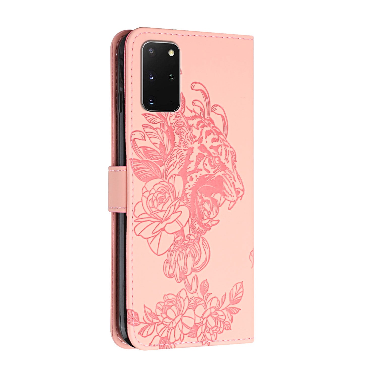 Leather Wallet Stand Case with Tiger Head Pattern Imprinting for Samsung Galaxy S20 Plus 4G/5G - Pink