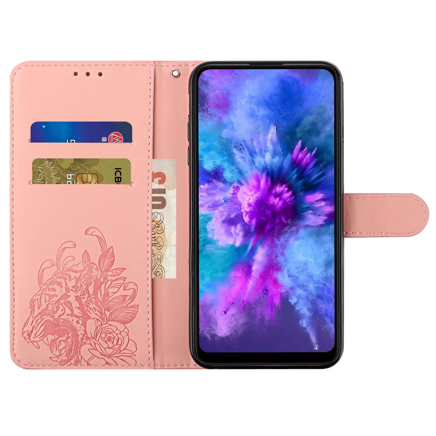 Leather Wallet Stand Case with Tiger Head Pattern Imprinting for Samsung Galaxy S20 Plus 4G/5G - Pink