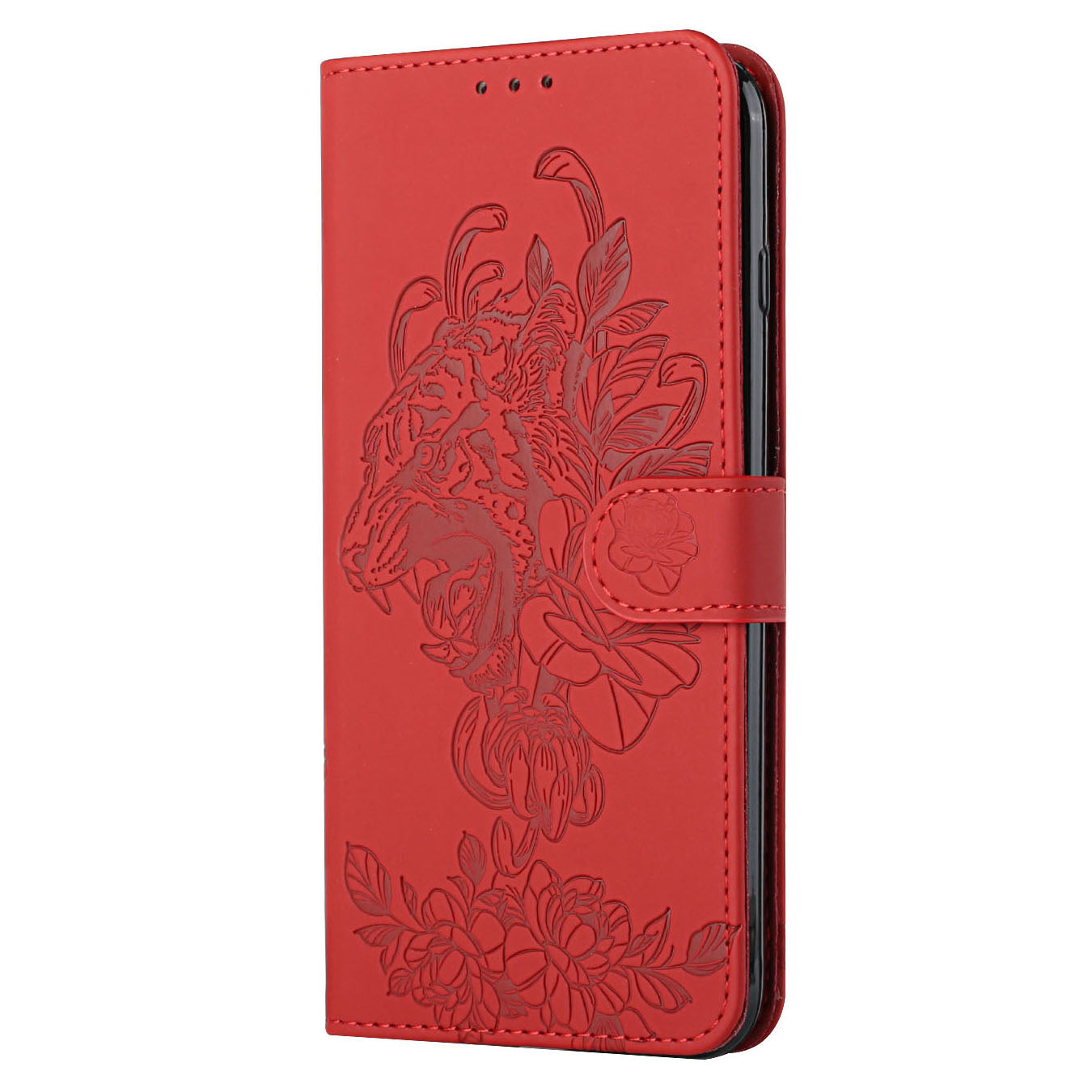 Leather Wallet Stand Case with Tiger Head Pattern Imprinting for Samsung Galaxy S20 Plus 4G/5G - Red