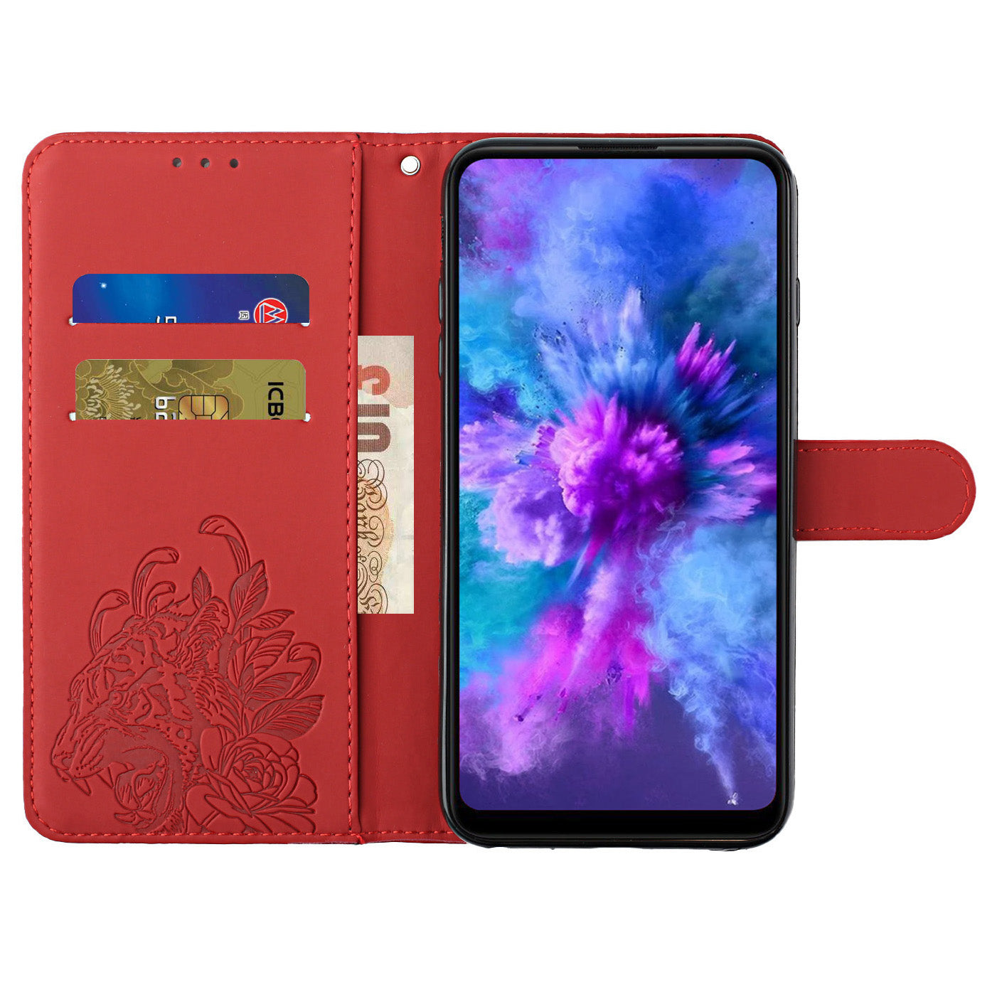 Leather Wallet Stand Case with Tiger Head Pattern Imprinting for Samsung Galaxy S20 Plus 4G/5G - Red