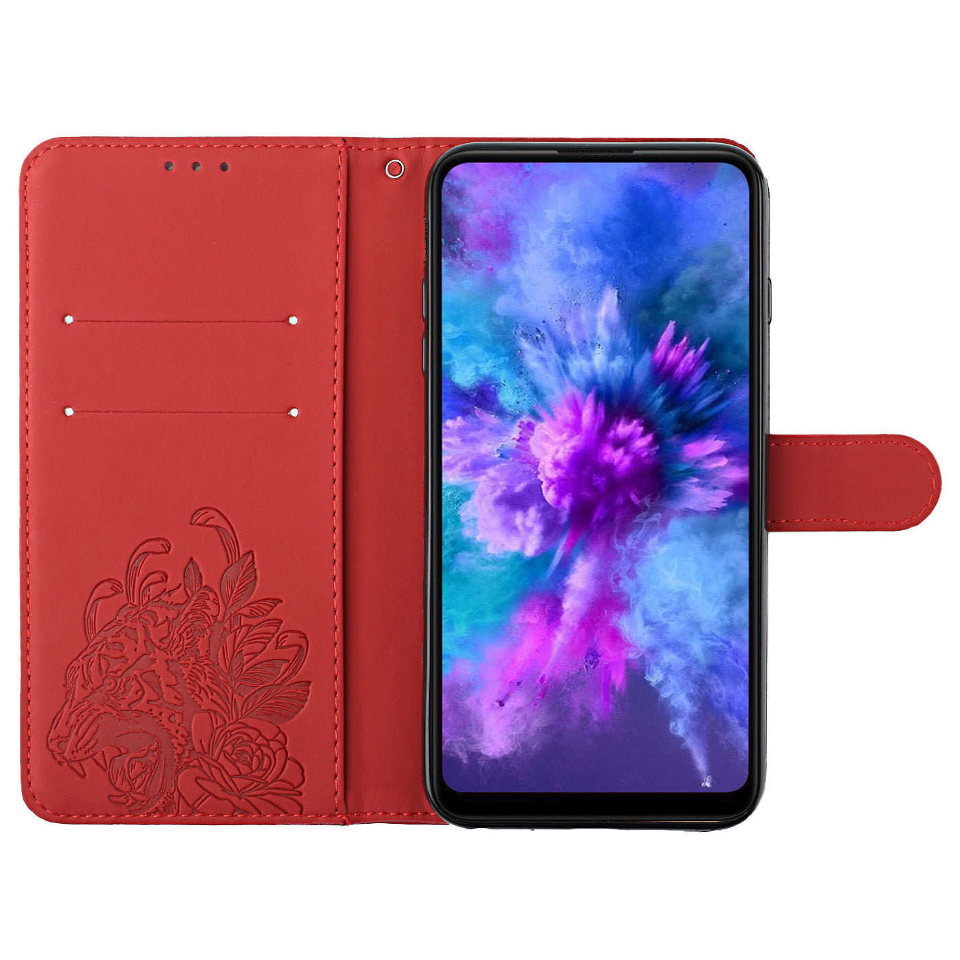 Leather Wallet Stand Case with Tiger Head Pattern Imprinting for Samsung Galaxy S20 Plus 4G/5G - Red