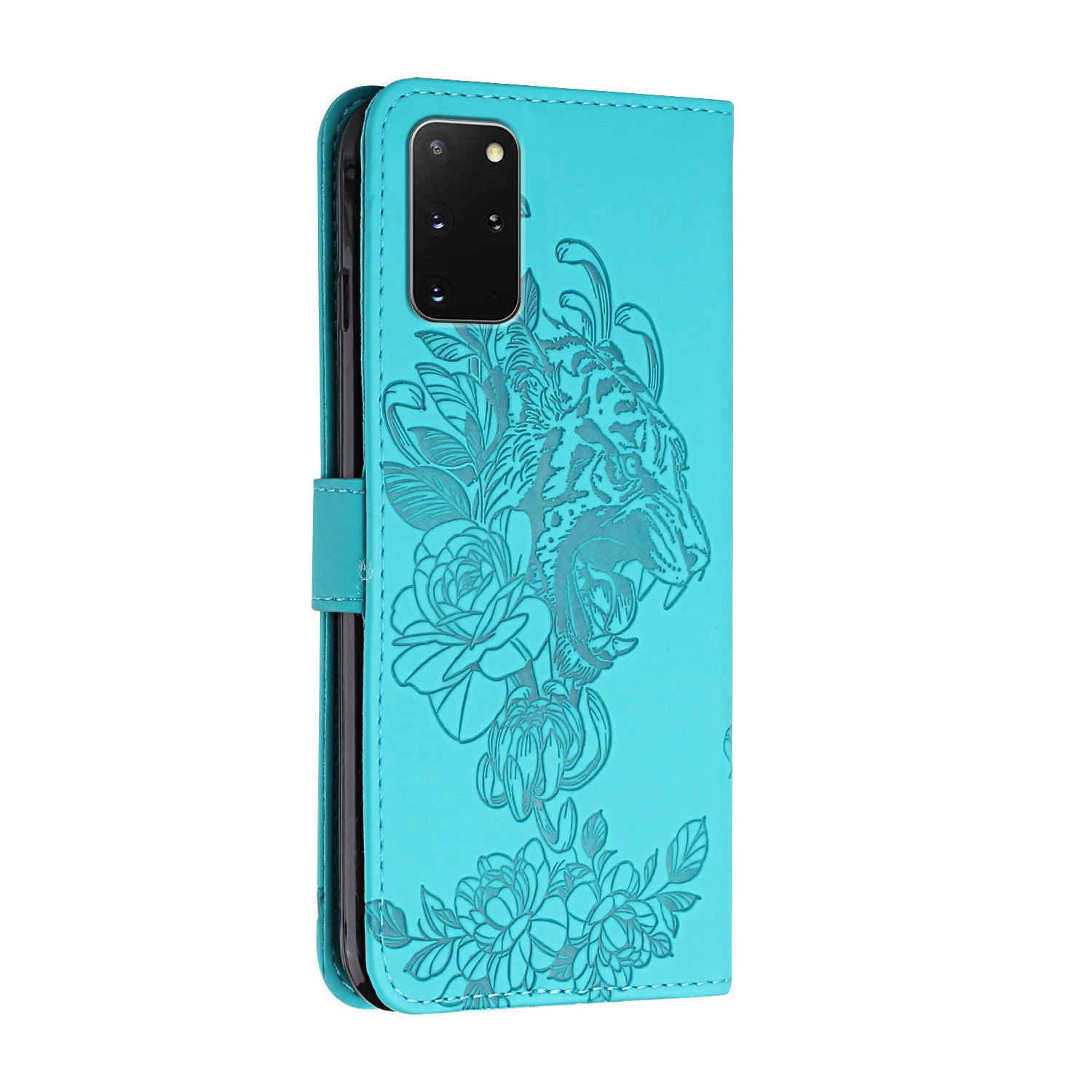 Leather Wallet Stand Case with Tiger Head Pattern Imprinting for Samsung Galaxy S20 Plus 4G/5G - Green