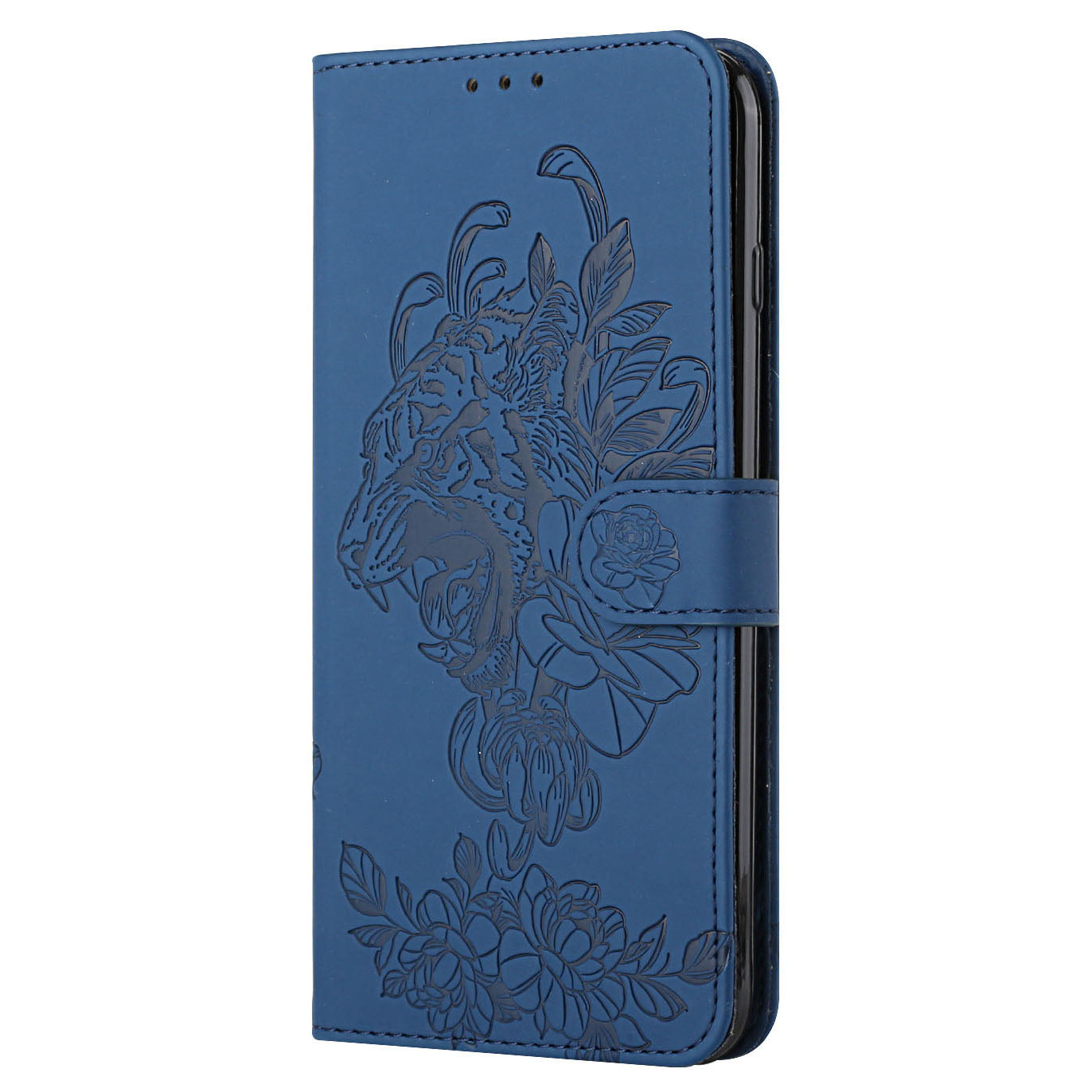 Leather Wallet Stand Case with Tiger Head Pattern Imprinting for Samsung Galaxy S20 Plus 4G/5G - Blue