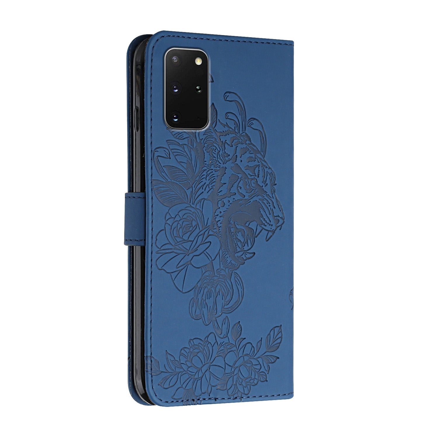 Leather Wallet Stand Case with Tiger Head Pattern Imprinting for Samsung Galaxy S20 Plus 4G/5G - Blue