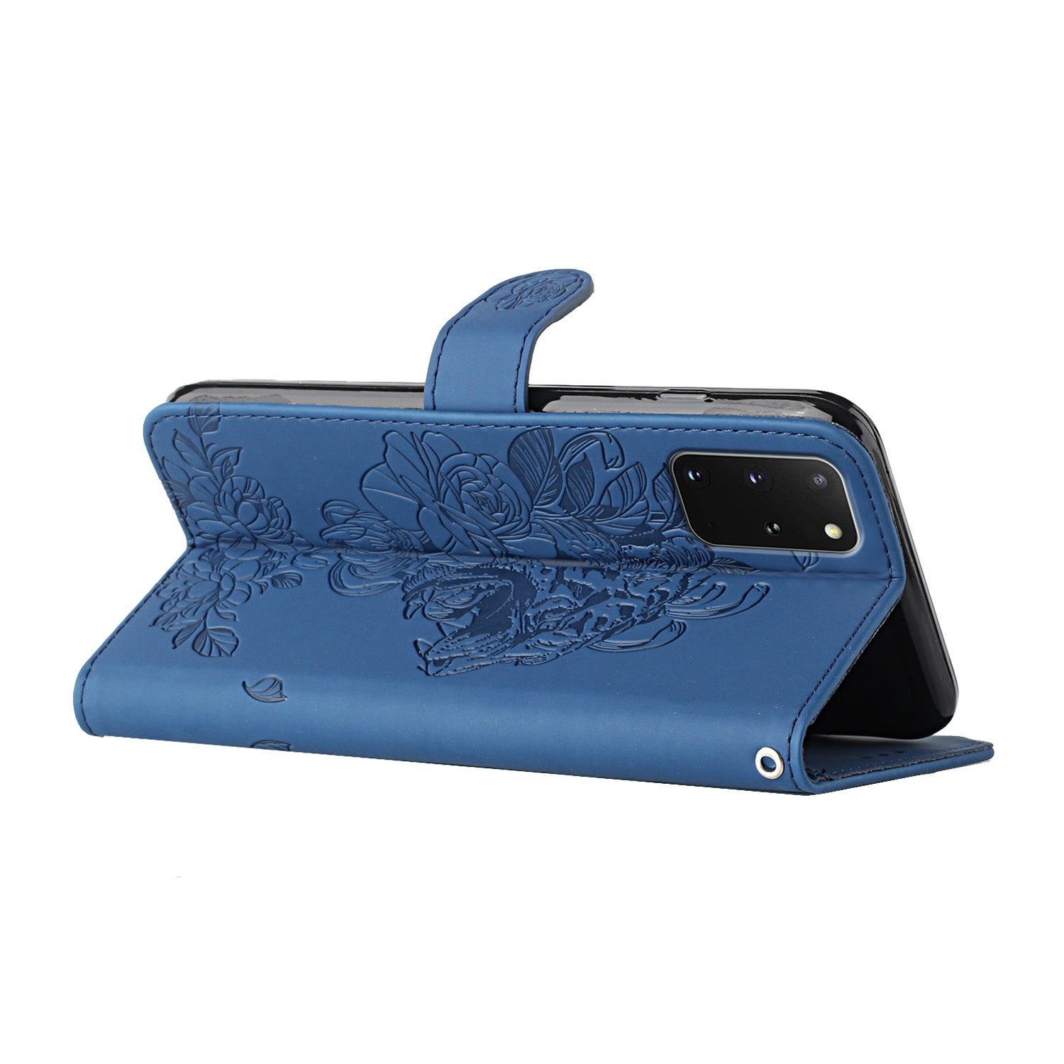 Leather Wallet Stand Case with Tiger Head Pattern Imprinting for Samsung Galaxy S20 Plus 4G/5G - Blue