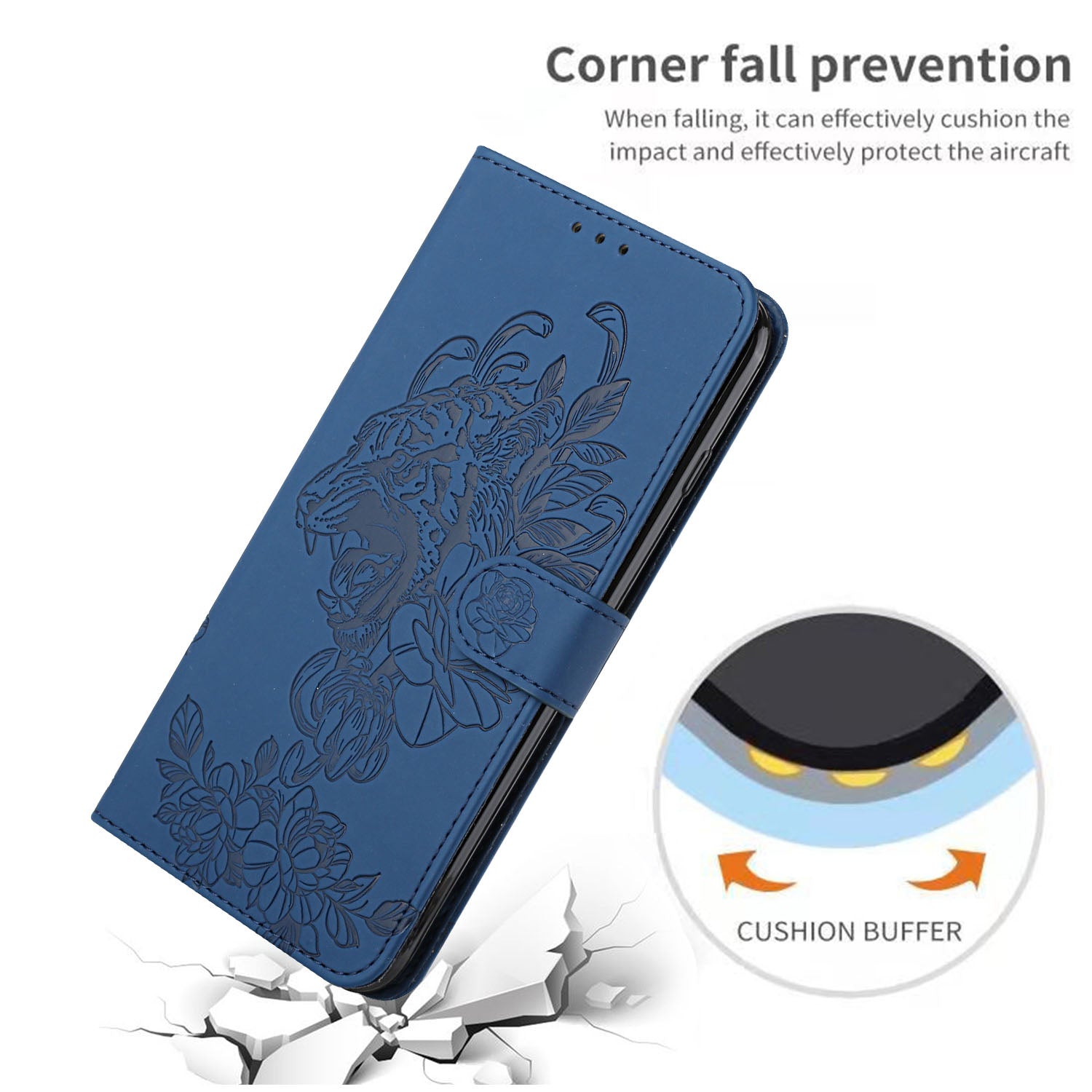 Leather Wallet Stand Case with Tiger Head Pattern Imprinting for Samsung Galaxy S20 Plus 4G/5G - Blue